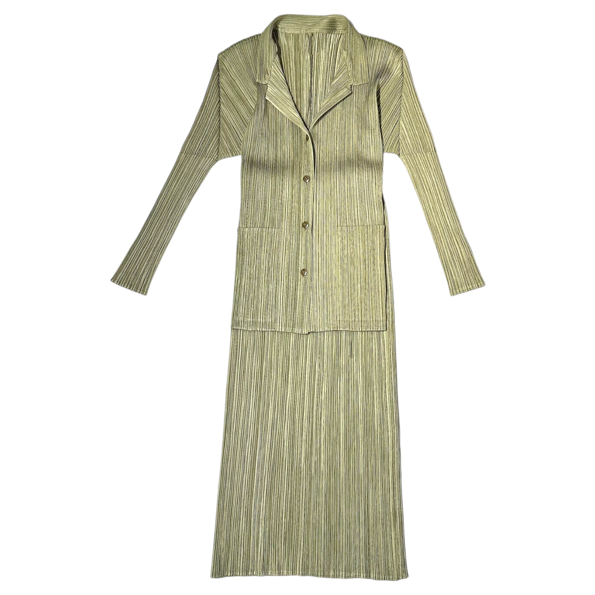 PLEATS PLEASE(プリーツプリーズ) Pleated shirt jacket skirt setup プリーツ シャツ ジャケット スカート セットアップ PP83-JO120 JK:3 PT:1 カーキ 上下