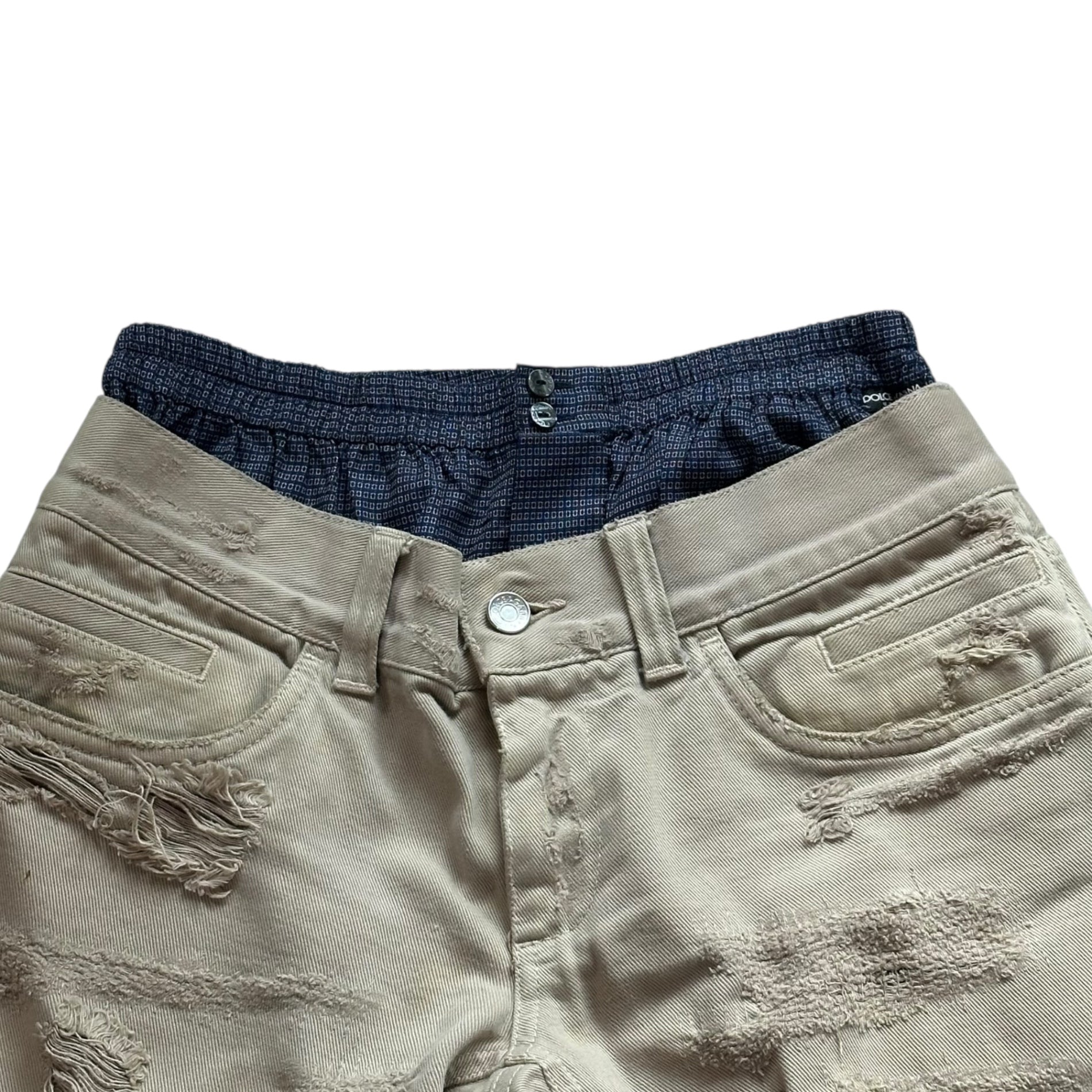 DOLCE&GABBANA(ドルチェ&ガッバーナドルガバ) Double-Waist Destroyed Denim Pants ダブルウエスト デストロイ デニム パンツ G46CLT/G9K22 44 ベージュ×ネイビー