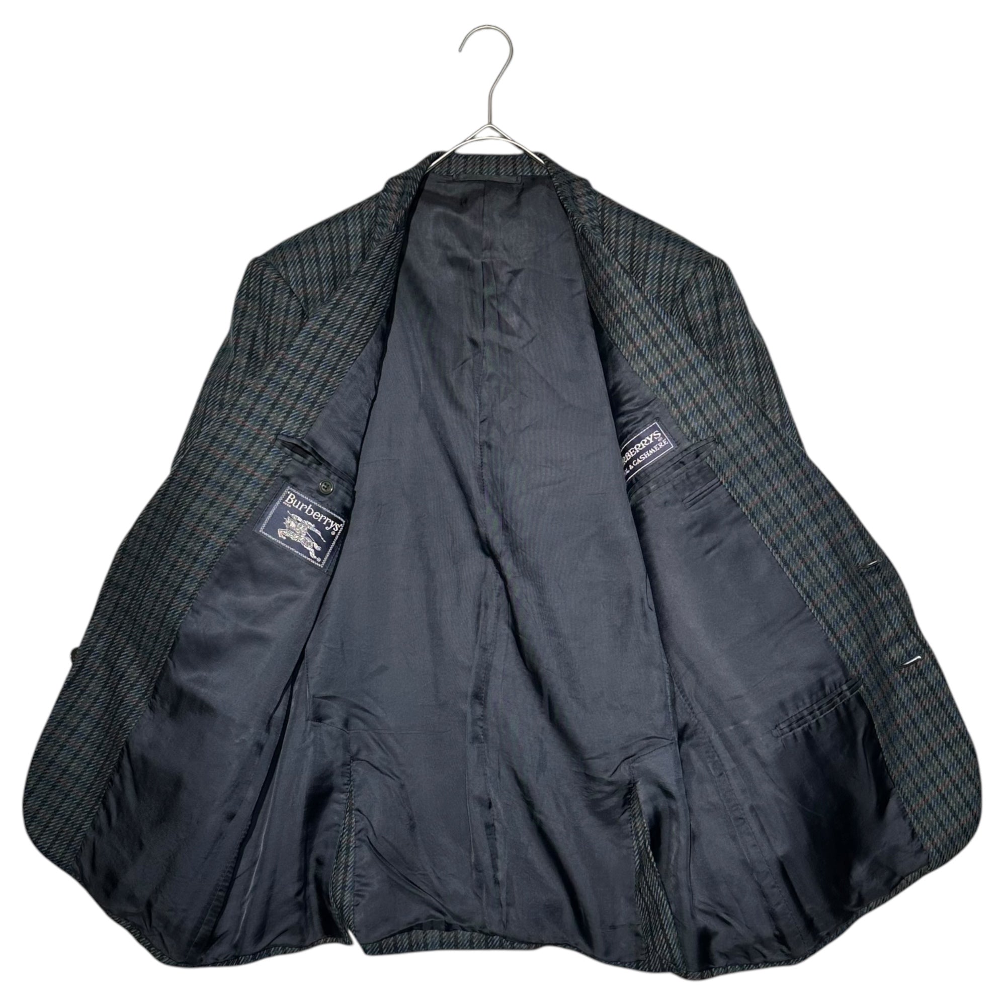 Burberrys(バーバリーズ) 80's~90's Cashmere Wool Check 2B Tailored Jacket カシミア ウール チェック 2B テーラード ジャケット 50(L程度) ネイビー×グリーン 80年代~90年代 ヴィンテージ ブレザー