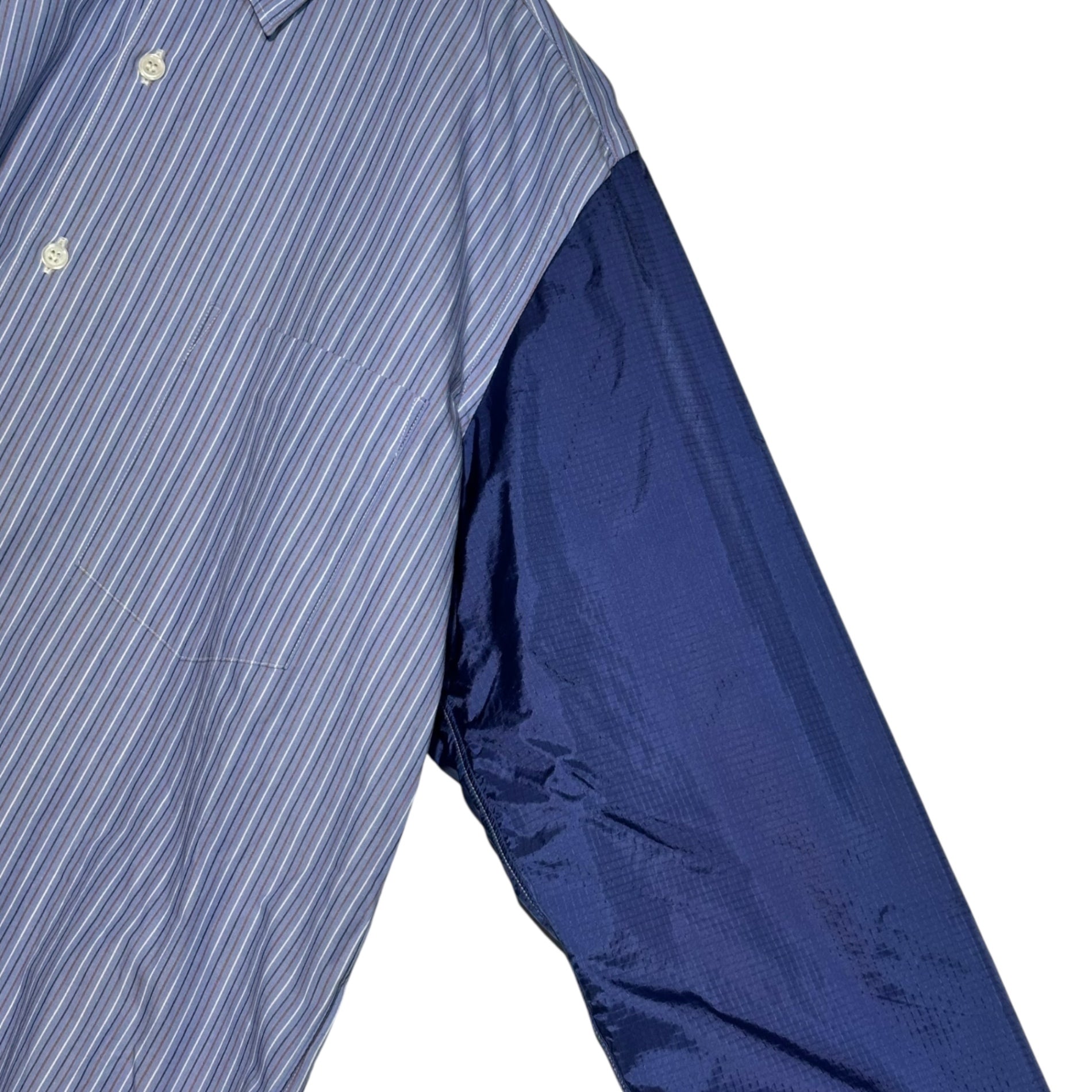 COMME des GARCONS HOMME(コムデギャルソンオム) 05SS Sleeve Nylon Switched Regular Collar L/S Shirt 袖 ナイロン切替 レギュラーカラー 長袖 シャツ HO-B006 M ライトブルー×ブルー AD2004 渡辺淳弥デザインシーズン JUNYA