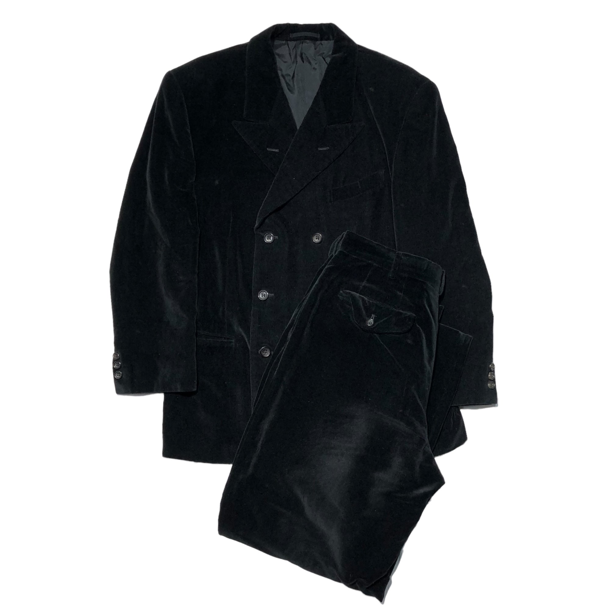 COMME des GARCONS HOMME PLUS(コムデギャルソンオムプリュス) 88AW Archive velor double set-up suit アーカイブ ベロア ダブル セットアップ スーツ PJ-05056M M ブラック 80's 80年代 テーラード ワイド パンツ スラックス 本人期