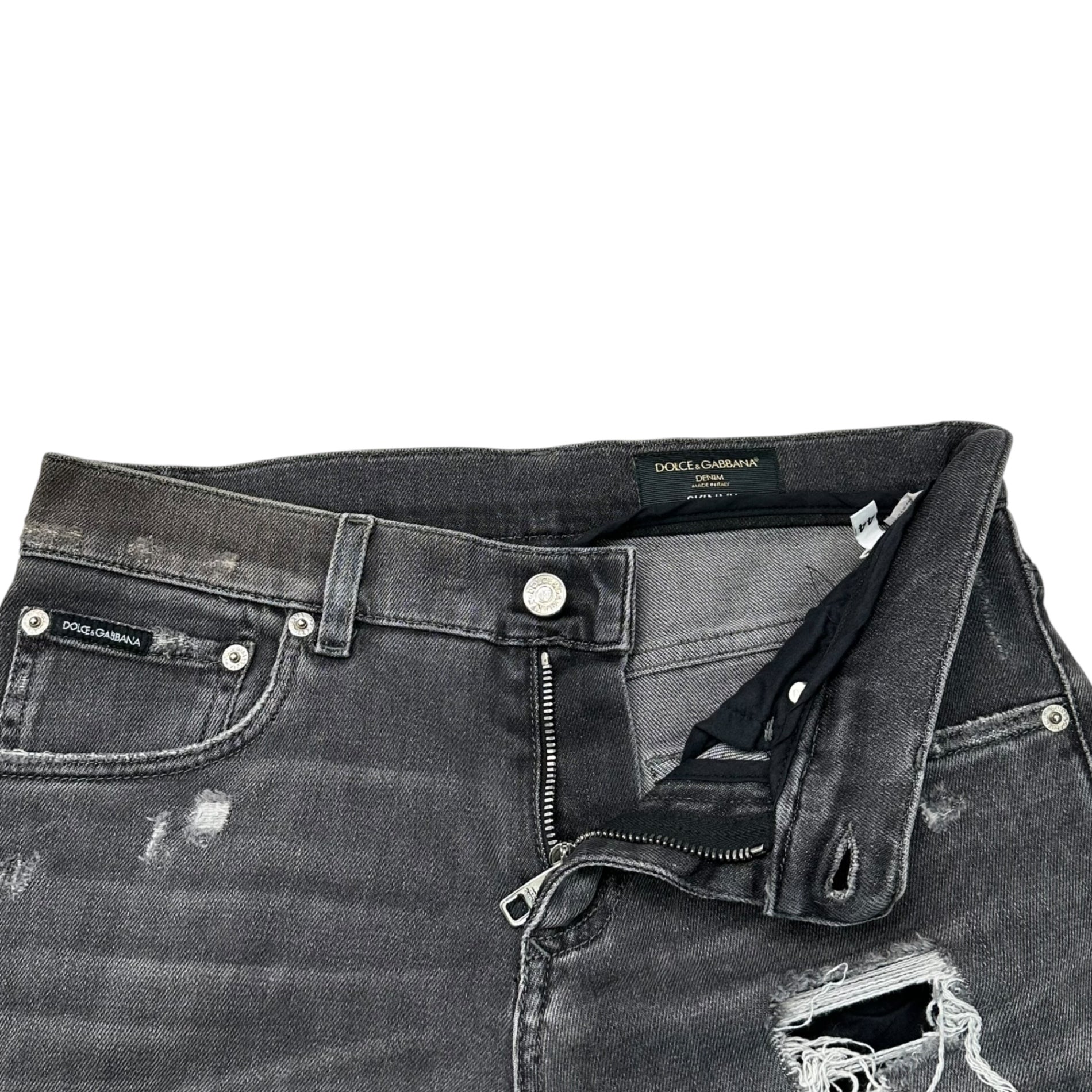 DOLCE&GABBANA(ドルチェ&ガッバーナドルガバ) Distressed Skinny Denim Pants ダメージ加工 スキニー デニム パンツ 44 ブラック ストレッチ