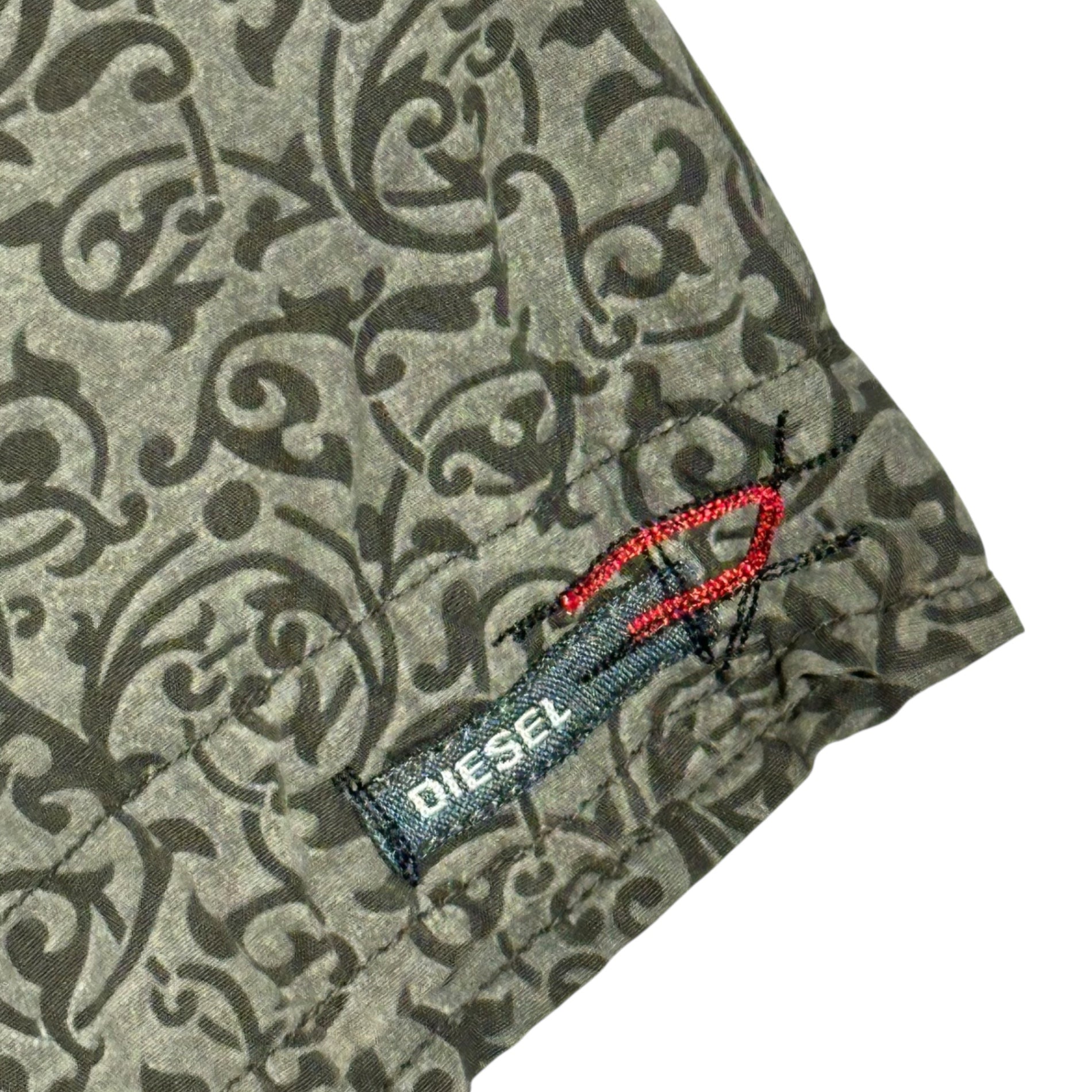 DIESEL(ディーゼル) 00's Arabesque Pattern Total Pattern S/S Shirt 唐草模様 総柄 半袖 シャツ S カーキ