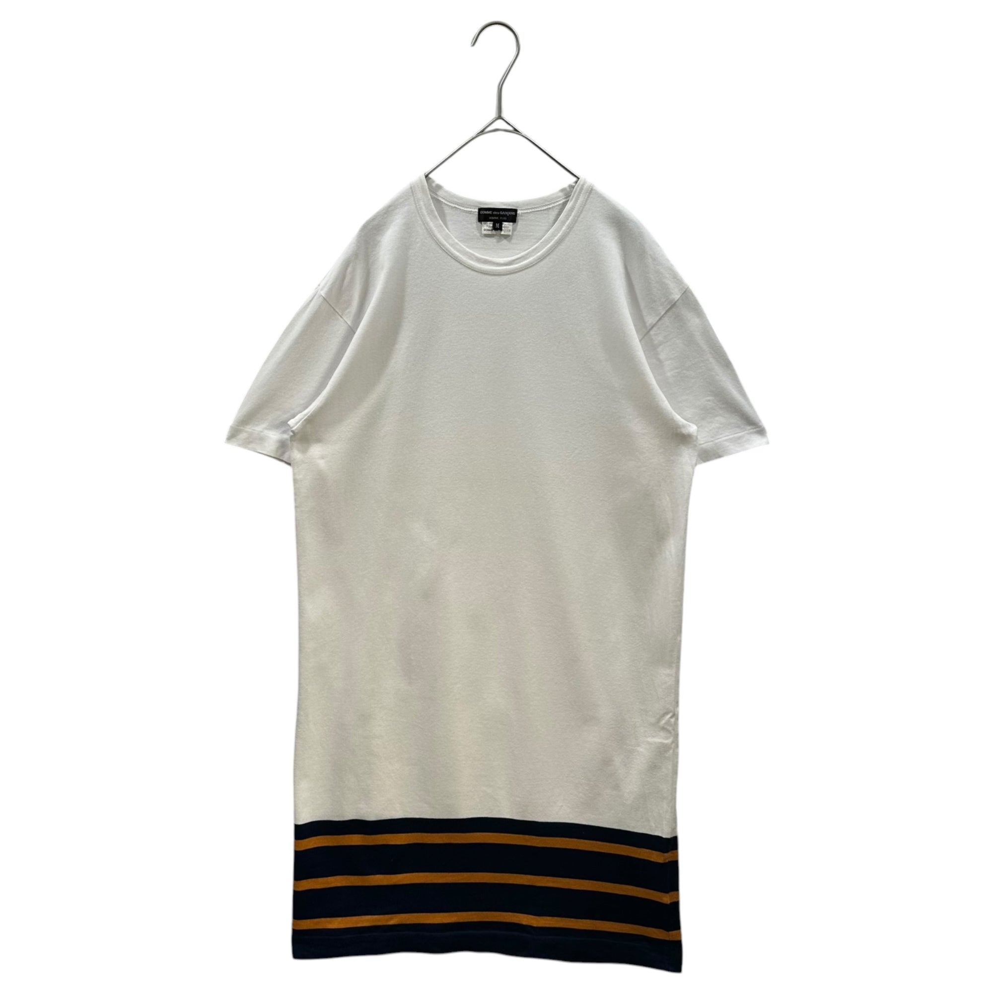 COMME des GARCONS HOMME PLUS(コムデギャルソンオムプリュス) 2016SS Asymmetrical Hem Long T-Shirt 裾切替 ロング Tシャツ PQ-T056 M ホワイト×ネイビー×ブラウン AD2015