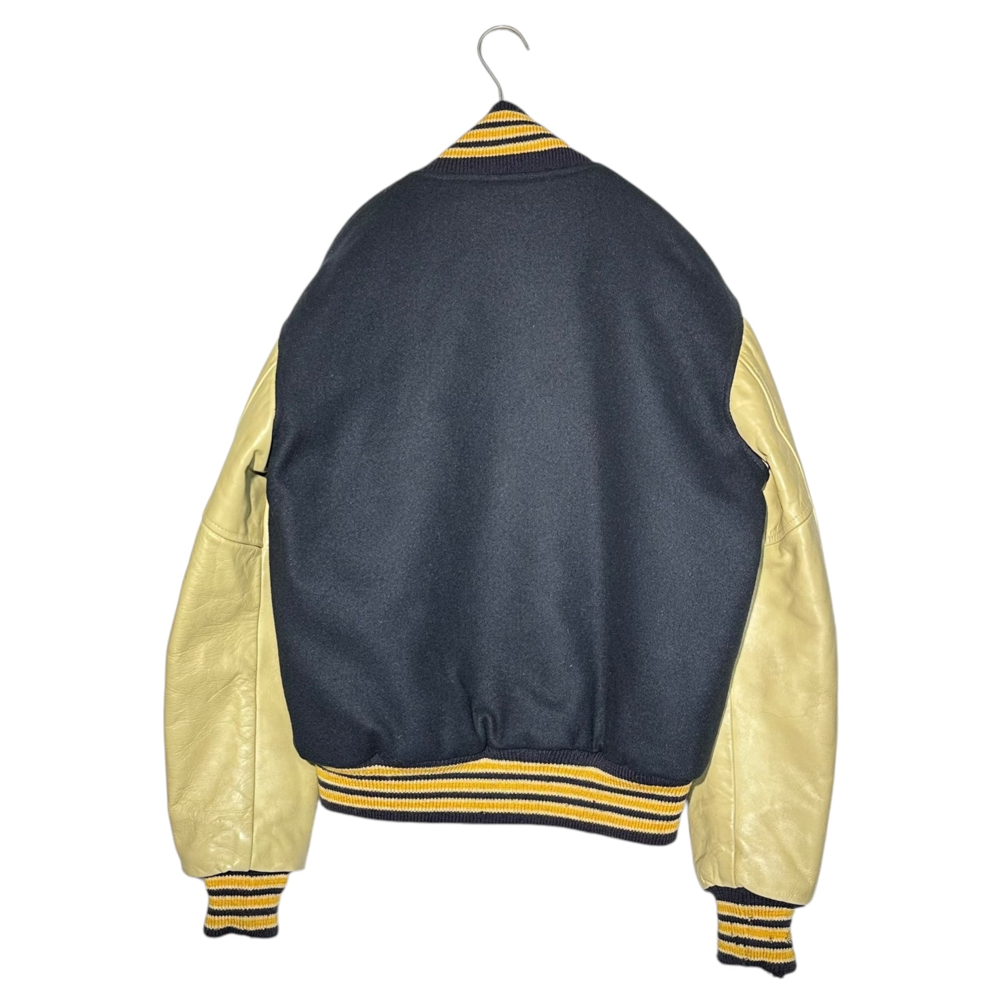 CATCH BALL(キャッチボール) 80's USA made Stadium Jacket スタジアム ジャケット 42(L程度) ネイビー×ベージュ 80年代 ヴィンテージ 古着 スタジャン ブルゾン レザー袖 ウール USA製