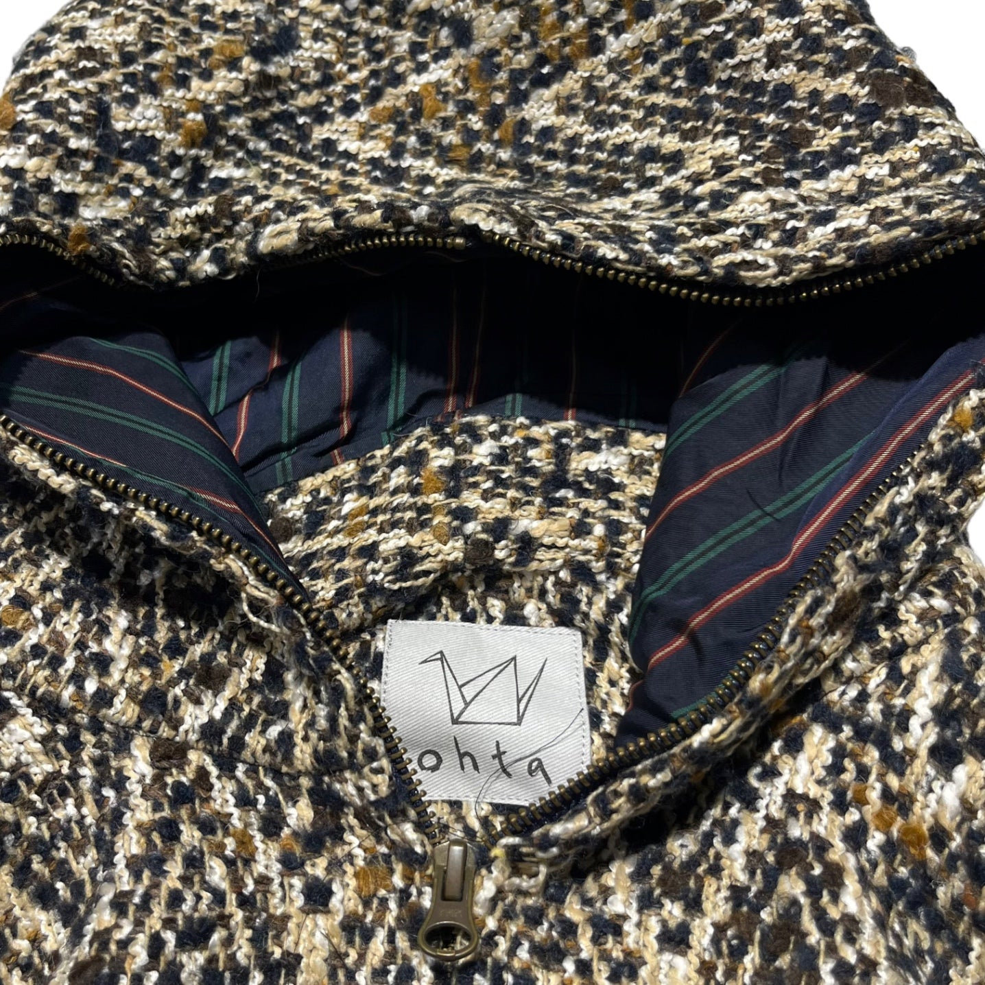 ohta(オオタ) zip up knit hoodie ジップアップ ニット パーカー SIZE MS ブラウン×ネイビー