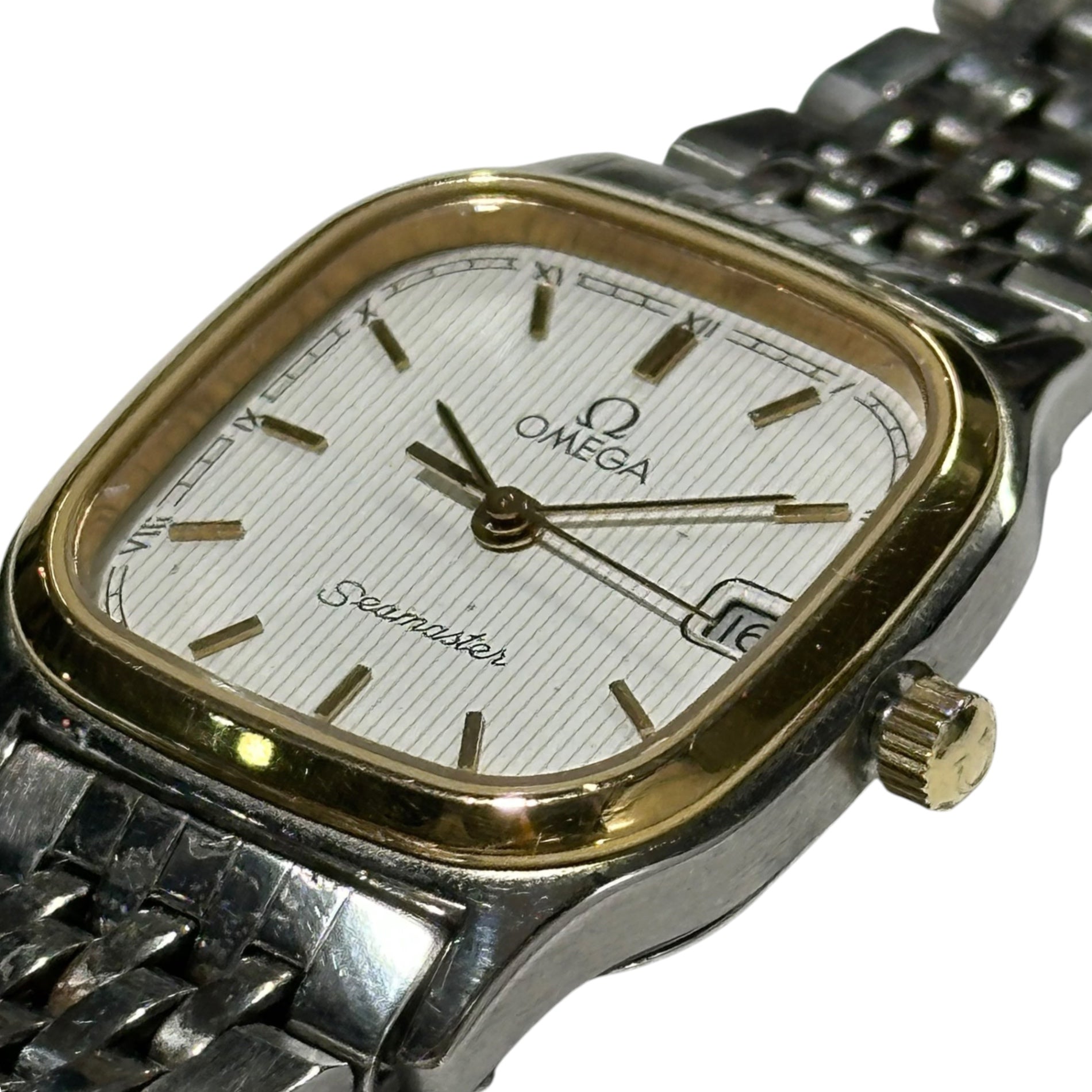 OMEGA(オメガ) Vintage Seamaster Date ヴィンテージ シーマスター デイト 腕時計 ホワイト×シルバー クオーツ スクエア