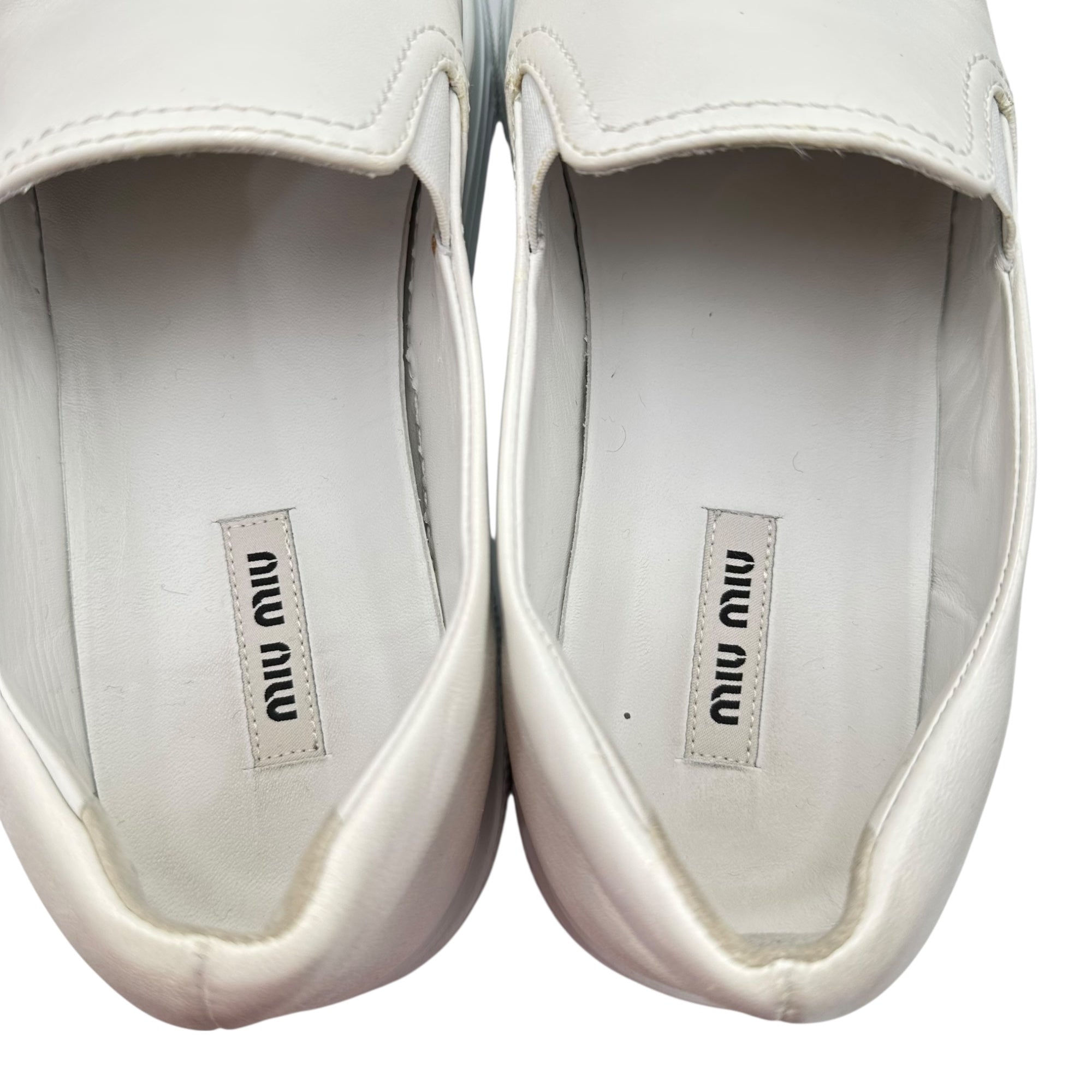 miu miu(ミュウミュウ) Metallic Toe Thick-Soled Leather Slip-On メタリック トゥ 厚底 レザー スリッポン 905 37(23.5cm) ホワイト×シルバー