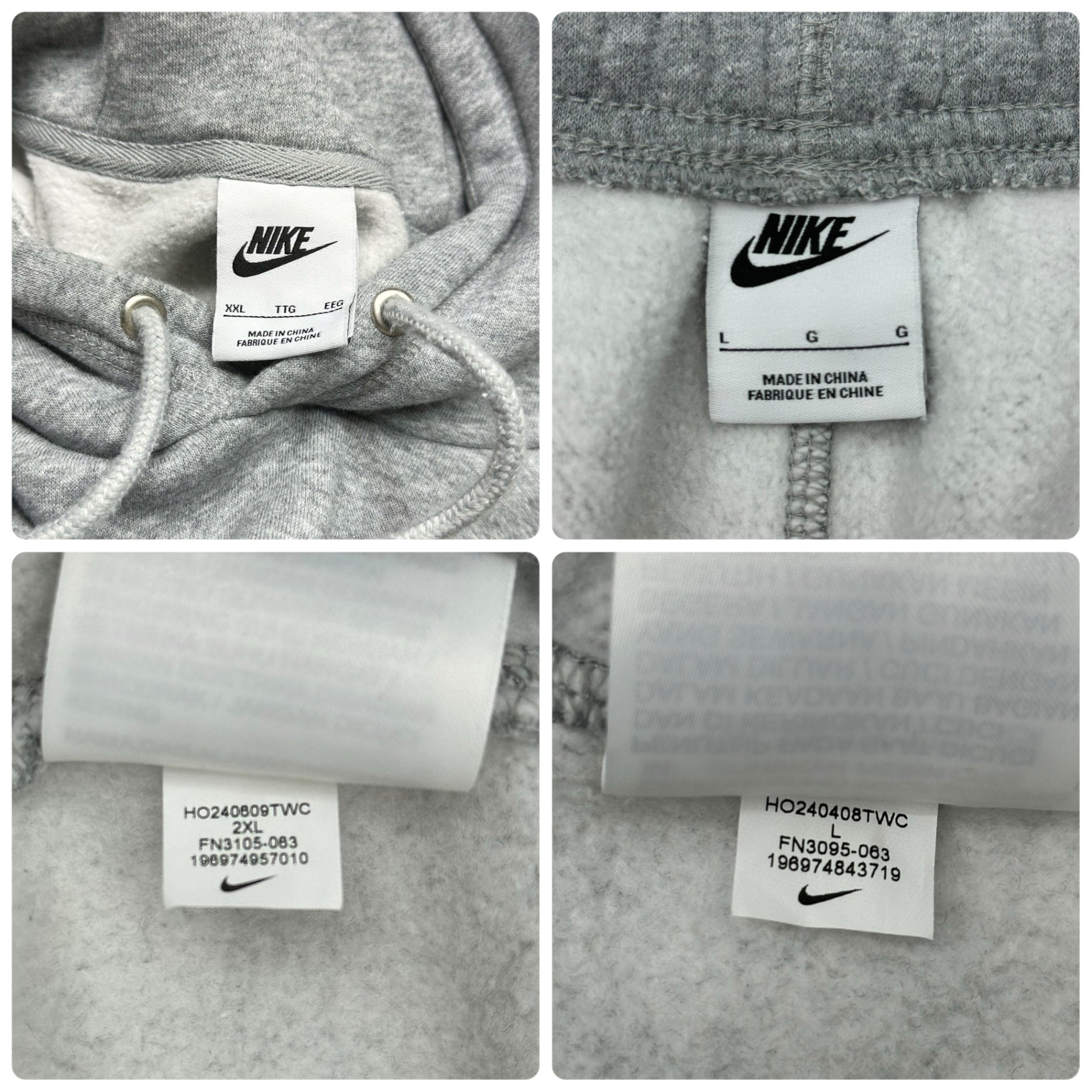 NIKE(ナイキ) 2024 Club Fleece BB CHNL FTRA Pullover Long Sleeve Hoodie /Jogger Pants パーカー スウェット パンツ セットアップ FN3105-063 FN3095-063 T:XXL/PT:L グレー ジャージ 上下 スポーツ ジョガー