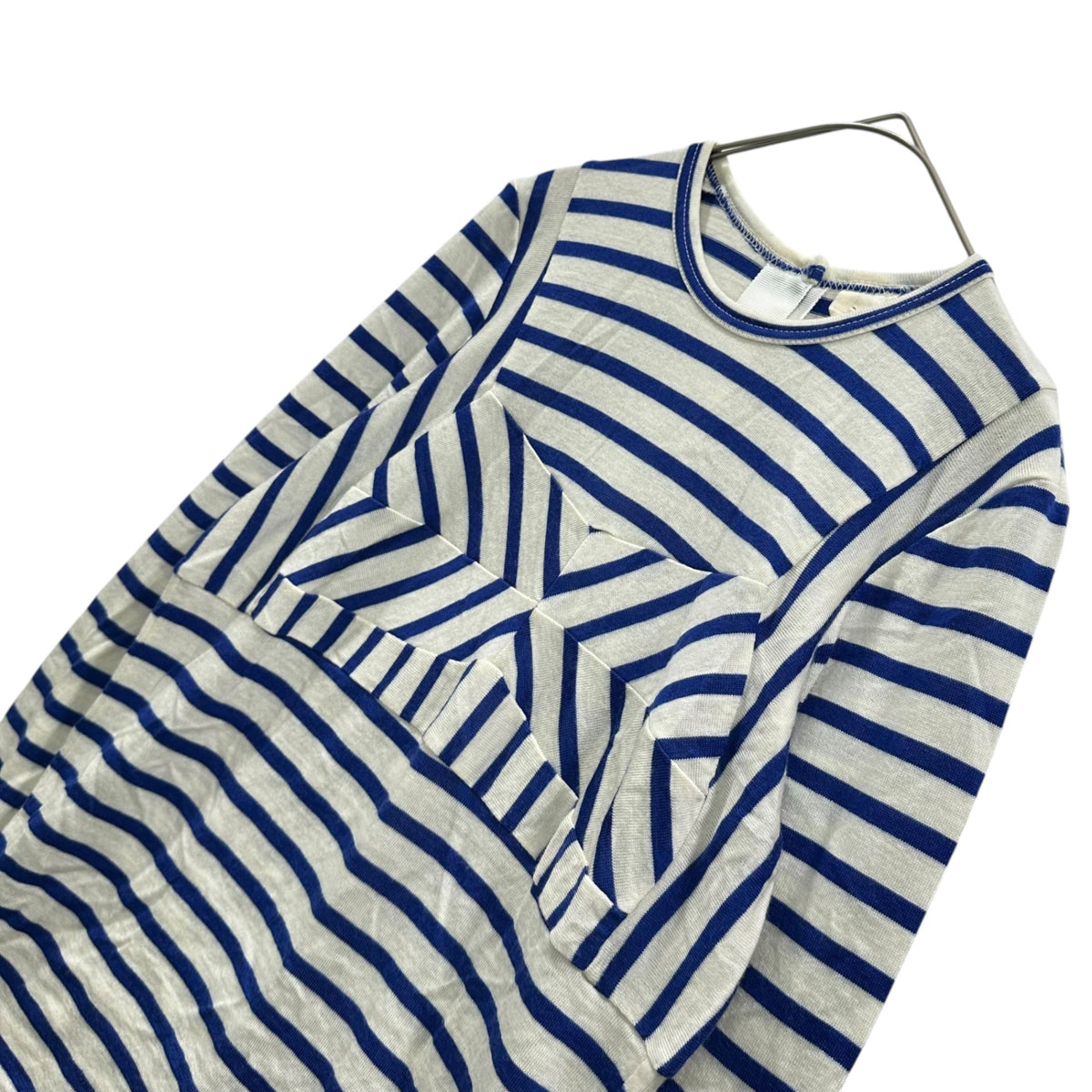 TAO COMME des GARCONS(タオコムデギャルソン) 2005AW Back Button Asymmetrical Striped Wool Knit バックボタン 変形 ボーダー ウール ニット 3P-T027 FREE オフホワイト×ブルー AD2005 00s アーカイブ