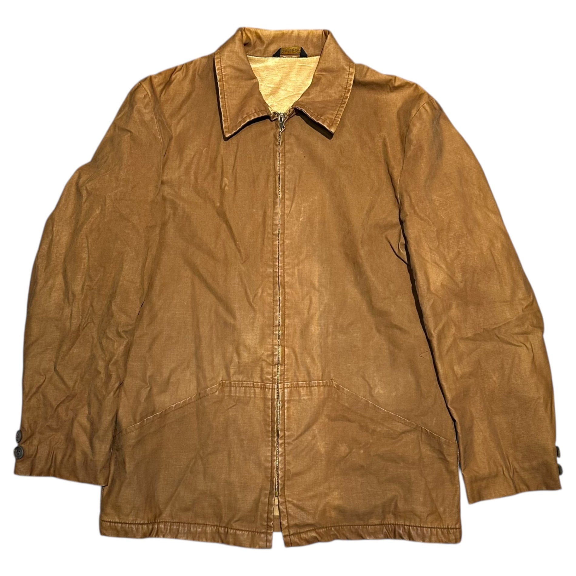 VINTAGE(ヴィンテージ) 60's ”scovill-conmatic USA Zip” Oiled Work Jacket オイルド ワーク ジャケット 表記無(SM程度) ブラウン 推定60年代