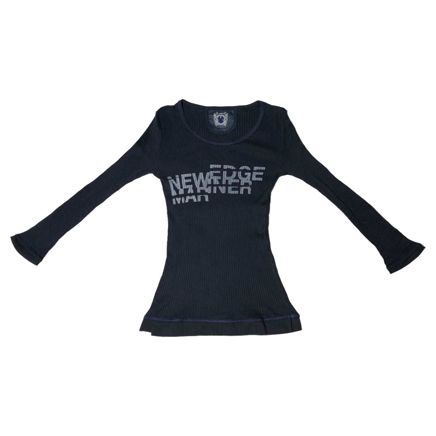 MARITHE FRANCOIS GIRBAUD(マリテフランソワジルボー) 00's logo rib cut and sew ロゴ リブ カットソー F5-6072 M ネイビー Y2K