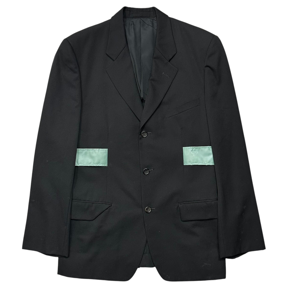 COMME des GARCONS HOMME PLUS(コムデギャルソンオムプリュス) 1995SS Vinyl-Parts Wool-Gabardine 3-Button Tailored Jacket ビニール パーツ ウール ギャバジン 3 ボタン テーラード ジャケット PJ-10002M M ブラック×ターコイズ AD1994 90s アーカイブ WORK期