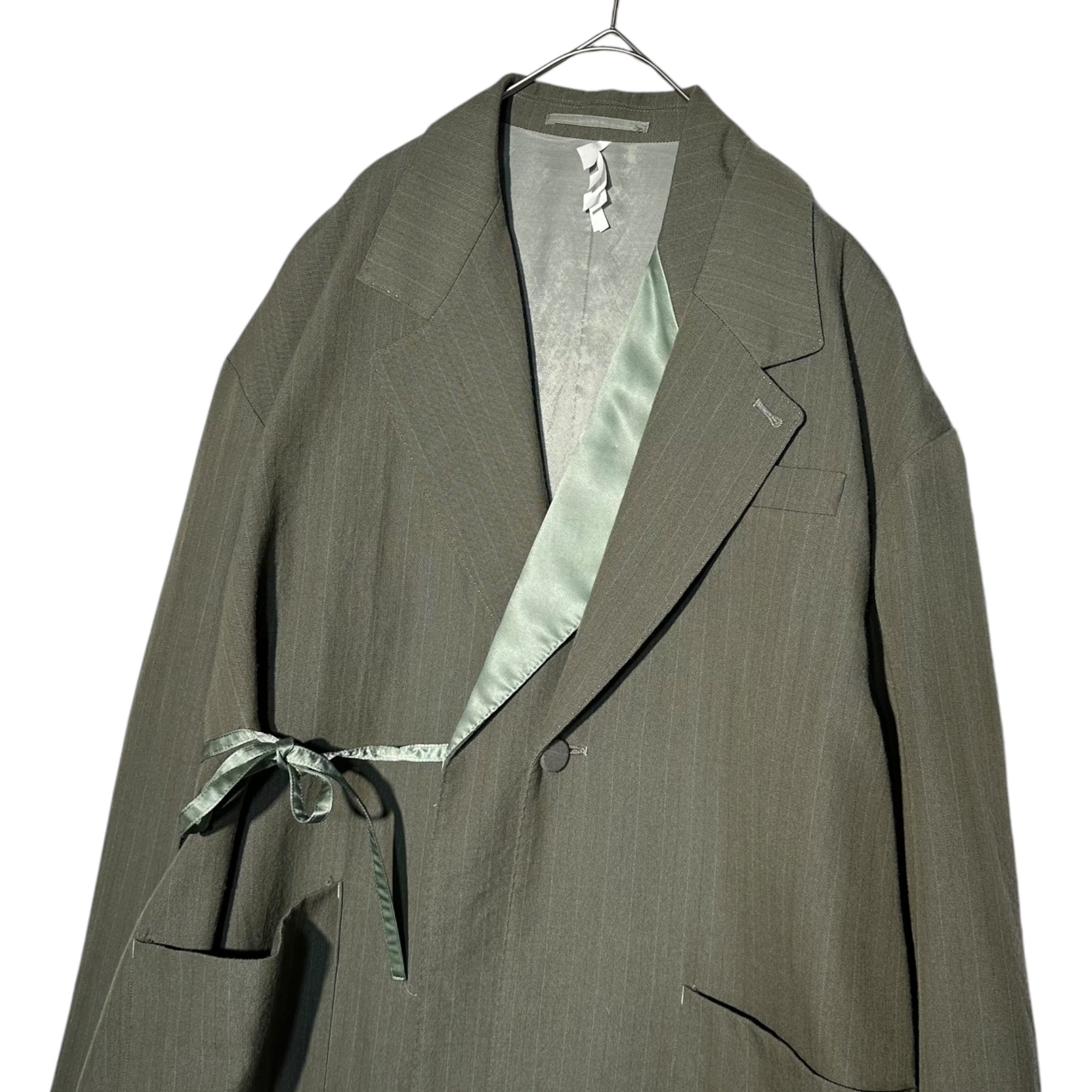 SOSHIOTSUKI(ソウシオオツキ) 22AW OVERSIZED DOUBLE SMOKING JACKET SET UP オーバーサイズ ダブル スモーキング ジャケット セットアップ S22AW05JKT / S22AW09PT JKT:44/PTS:46 グレー×グリーン スラックス 上下