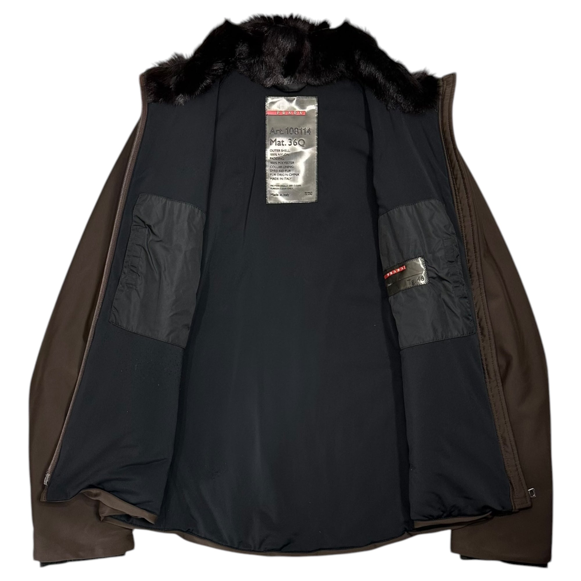 PRADA SPORT(プラダスポーツ) 1999FW Kid Fur Nylon Padded Jacket キッド ファー ナイロン 中綿 ジャケット Art. 108114 46 ブラウン×ブラック 90's 99AW アーカイブ