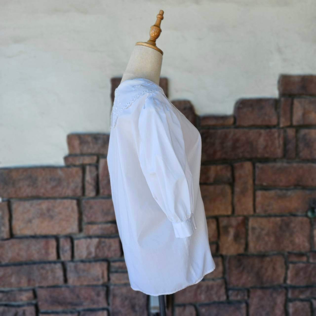 vintage(ヴィンテージ) 80'~90's big lace collar shortsleeve puffblouse 大きなレース衿の半袖パフスリーブブラウス 表記無し(M~Lサイズ程度) ホワイト デザインボタン