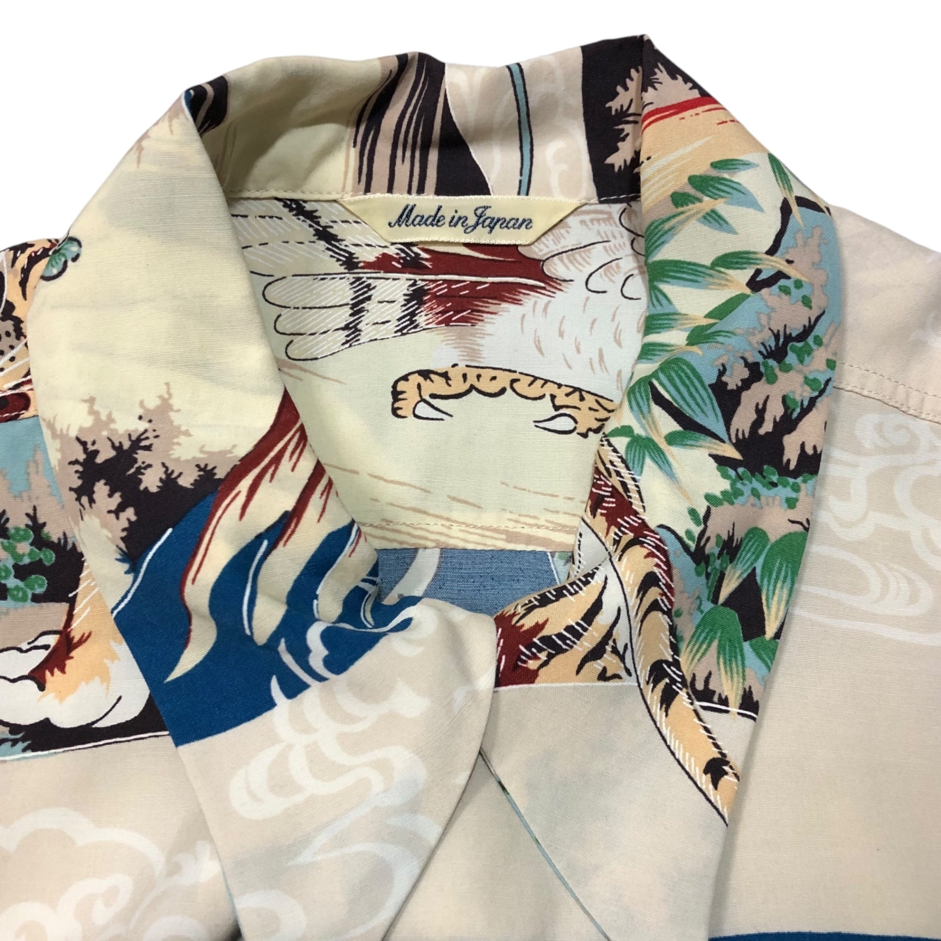 SUN SURF(サンサーフ東洋) RAYON S/S SPECIAL EDITION EAGLE, TIGER, DRAGON & LION レーヨン アロハ シャツ SS35498 L アイボリー×ネイビー 龍 ドラゴン 虎 タイガー