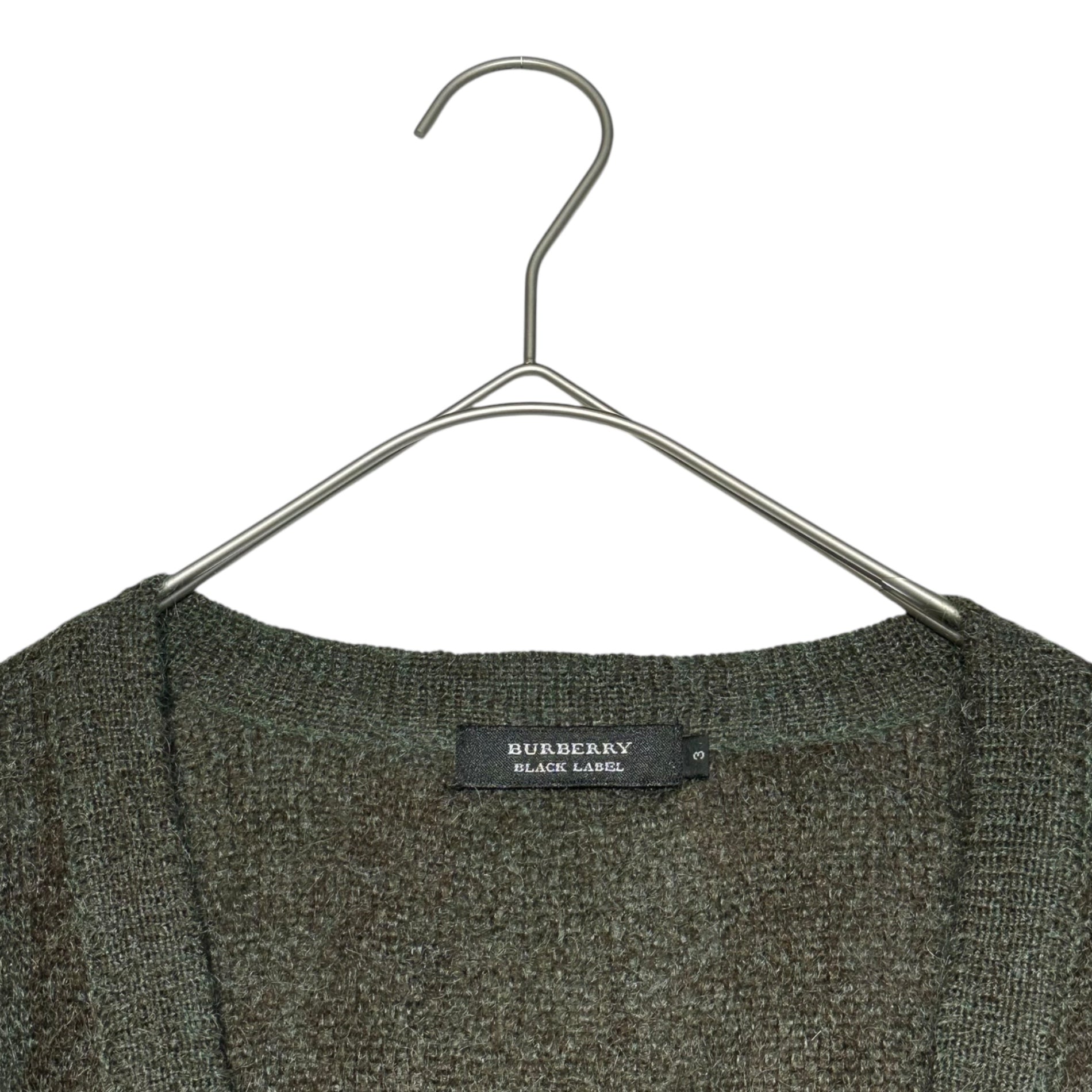BURBERRY BLACK LABEL(バーバリーブラックレーベル) 50% mohair plaid cardigan 50% モヘヤ チェック柄 カーディガン L カーキ