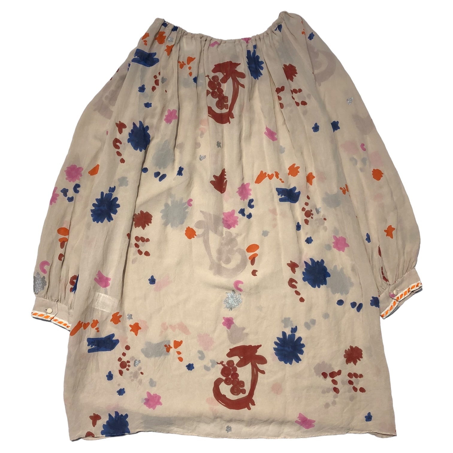 TSUMORI CHISATO (ツモリチサト) シルクペイントデザインシフォンチュニックブラウス TC43FH393 2(Mサイズ程度) ベージュ