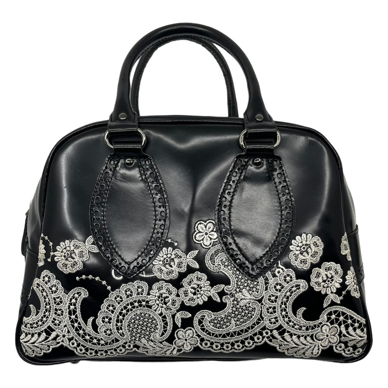 COMME des GARCONS JUNYA WATANABE(コムデギャルソンジュンヤワタナベ) レースハンドバッグ/カウレザー/牛革 JS-K202 ブラック×ホワイト