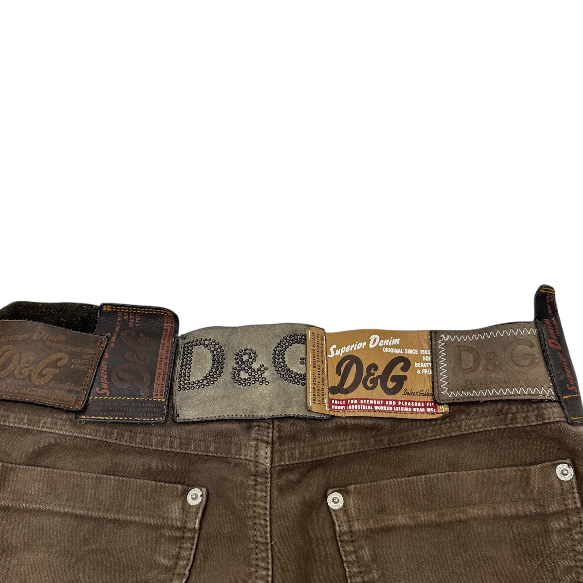 D&G(ディー&ジードルガバドルチェ&ガッバーナ) 00's Large quantity Patches Design Mini Skirt 00年代 多量 パッチ デザイン ミニ スカート 24 ブラウン