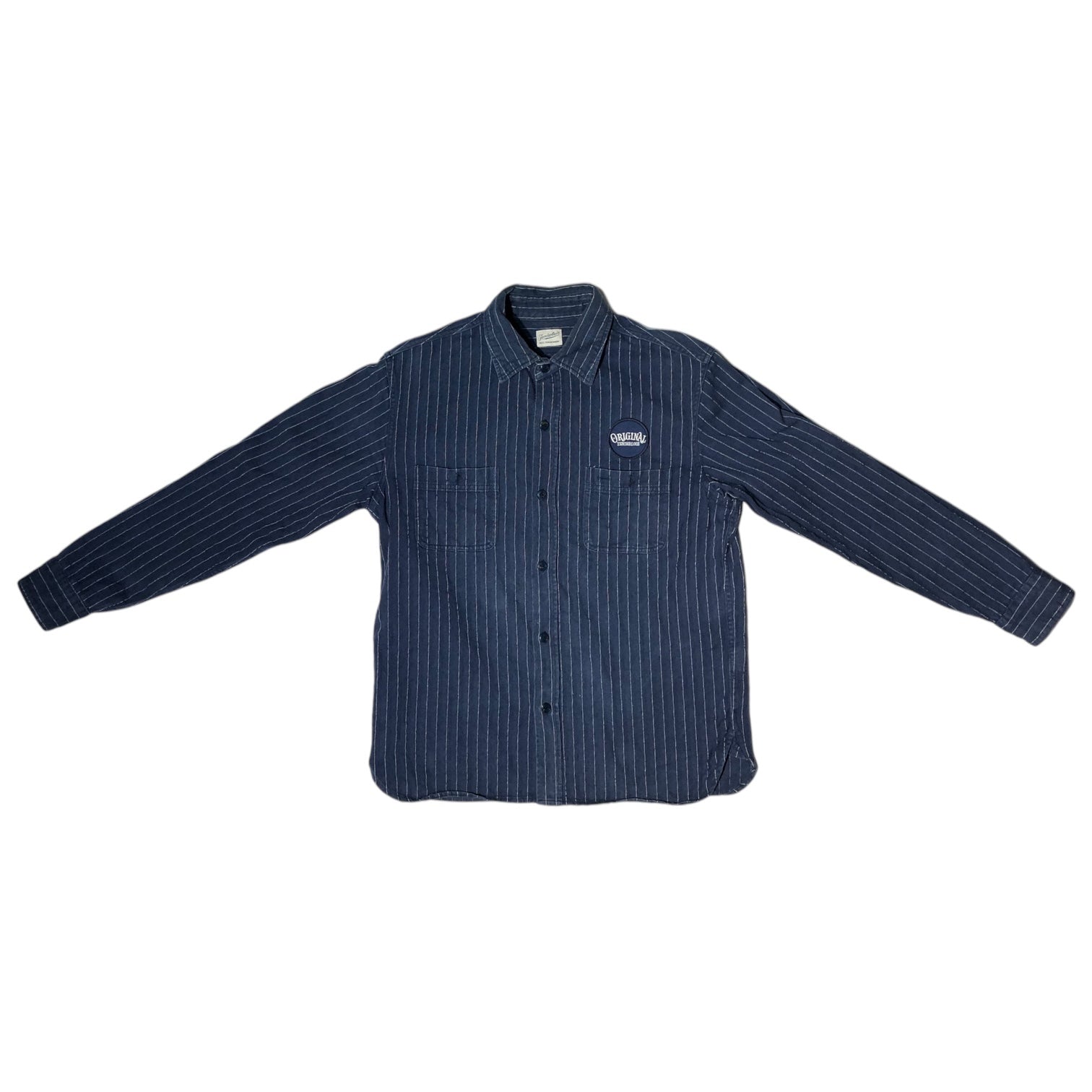 TENDERLOIN(テンダーロイン) T-G.S SHT SO ワッペン付ストライプシャツ S ネイビー×ホワイト