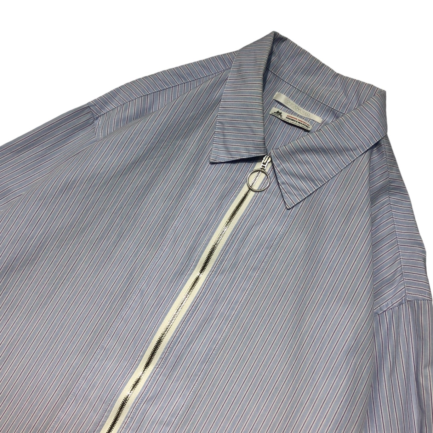 DISCOVERED(ディスカバード) 18SS Thomas Mason zip striped shirt ジップ ストライプ シャツ DC-SS18-SSH-01 1(S程度) スカイブルー シャツ ジャケット コラボ