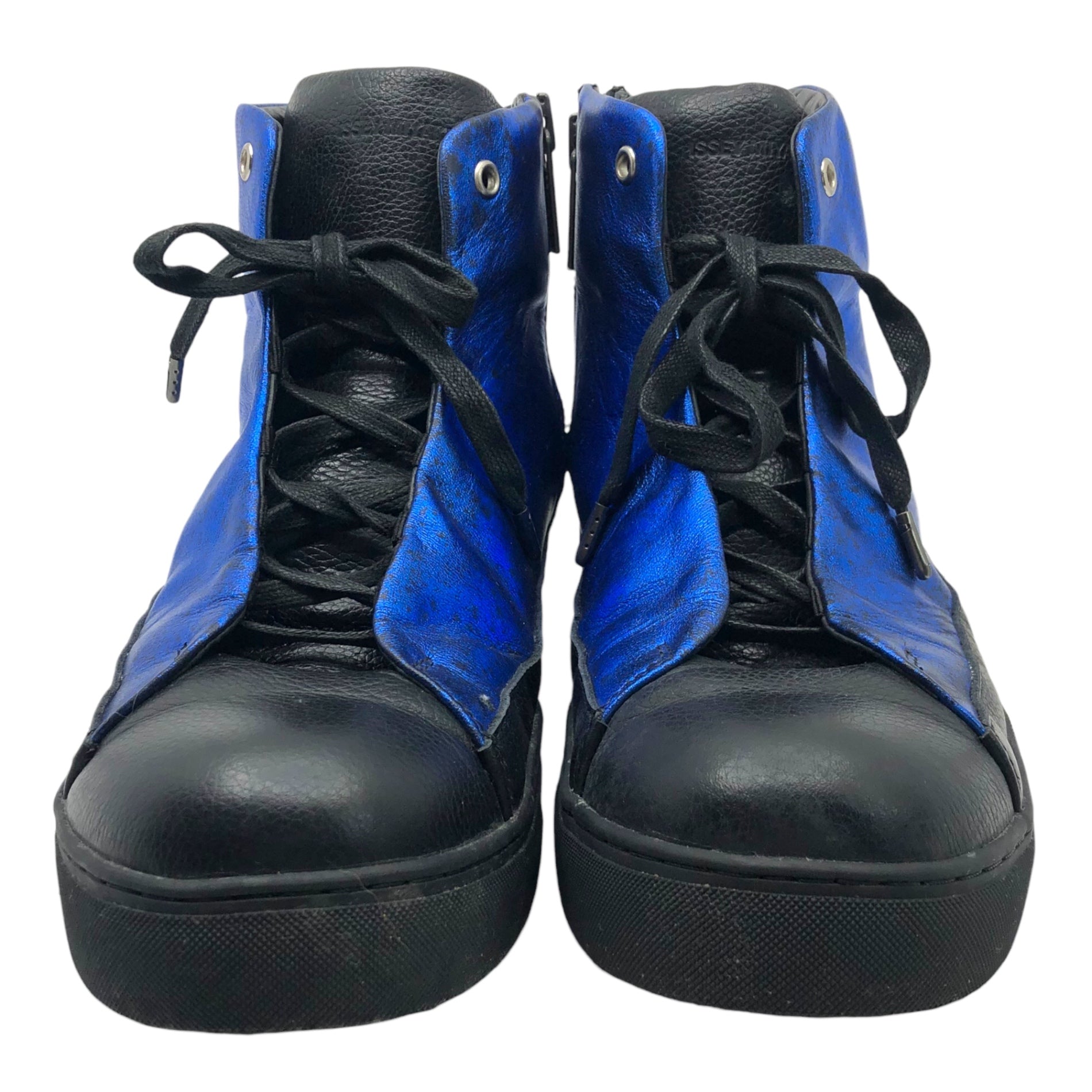 ISSEY MIYAKE MEN(イッセイミヤケメン) Lame coated leather high-cut sneakers ラメ コーティング ハイカット スニーカー ME51/56AJ004 5(28cm程度) ブラック×ブルー