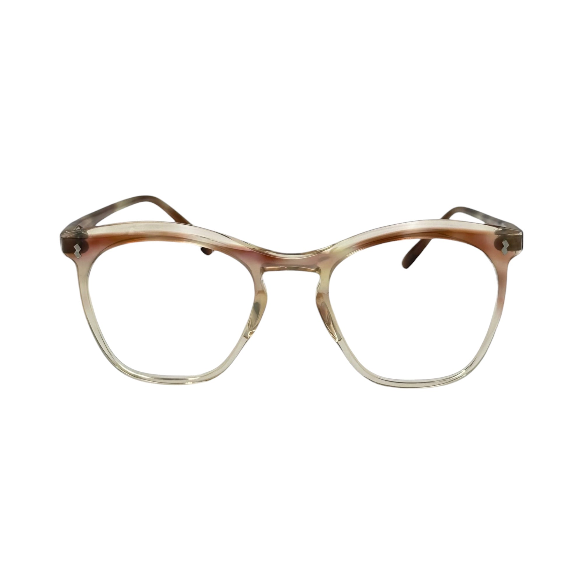 FRENCH VINTAGE(フレンチ ヴィンテージ) 50's Wellington Laminated Handmade Eyeglass and Sunglass Frames 50年代 張り合わせ ハンドメイド 眼鏡 サングラス フレーム アンバー×クリア 赤系 ヴィンテージ 稀少