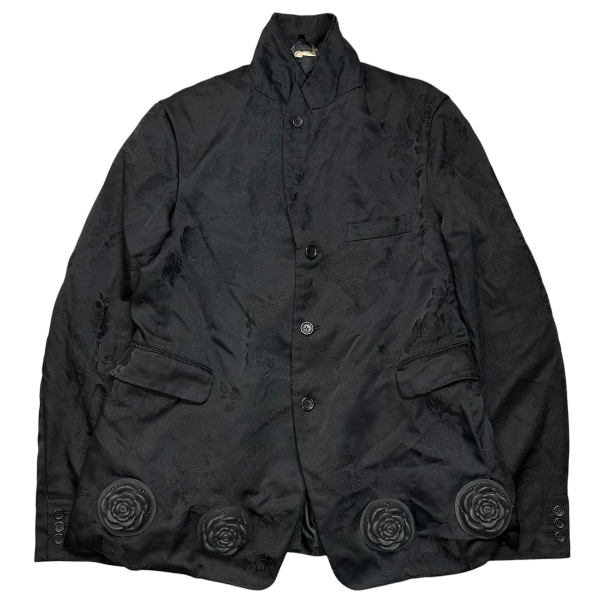 BLACK COMME des GARCONS(ブラックコムデギャルソン) 2017AW Rubber Rose-Embellished Poly 3-Button Jacket ラバー 薔薇 装飾 ポリ 3ボタン ジャケット 1T-J013 XL ブラック AD2017