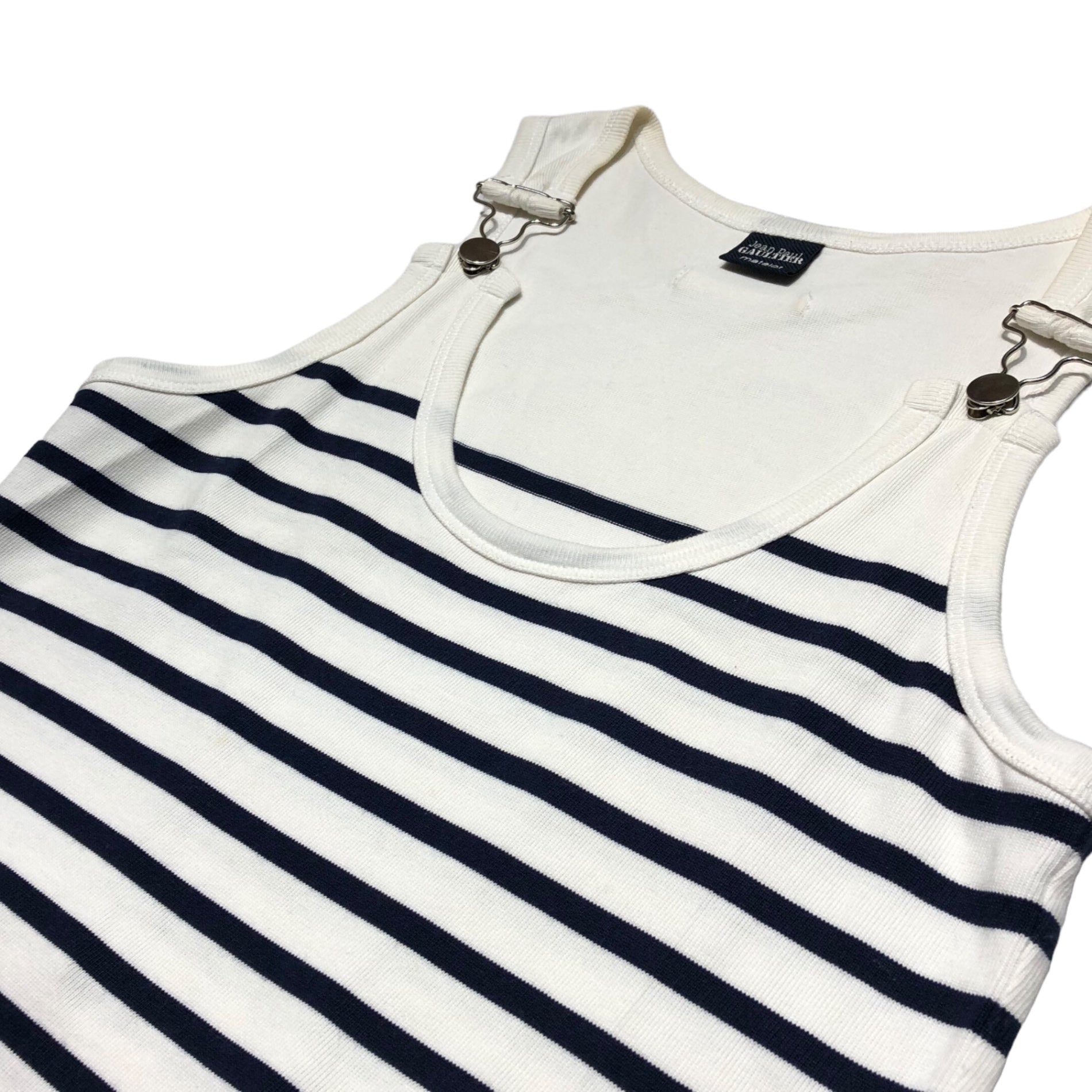 Jean Paul GAULTIER matelot(ジャンポールゴルチエ) マリン ボーダー ノースリーブ タイト ワンピース サロペット OPGB-NM1-1008 M ホワイト×ネイビー