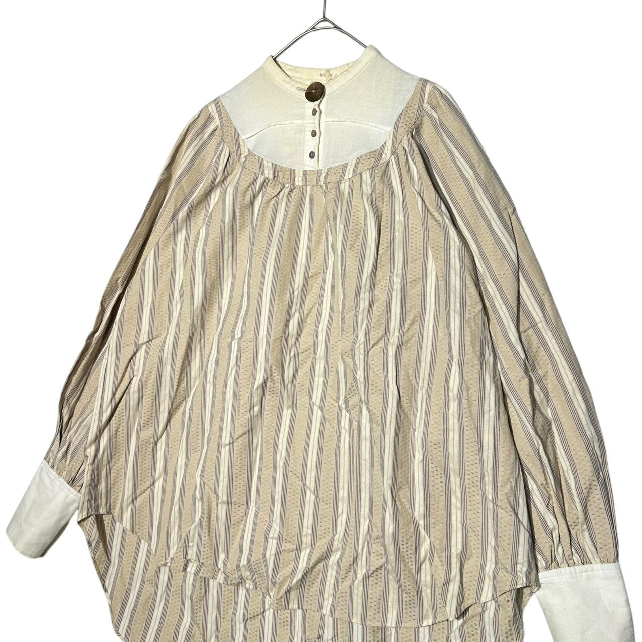 YAB-YUM(ヤブヤム ) Henley neck striped blouse ヘンリーネック ストライプ ブラウス FREE アイボリー