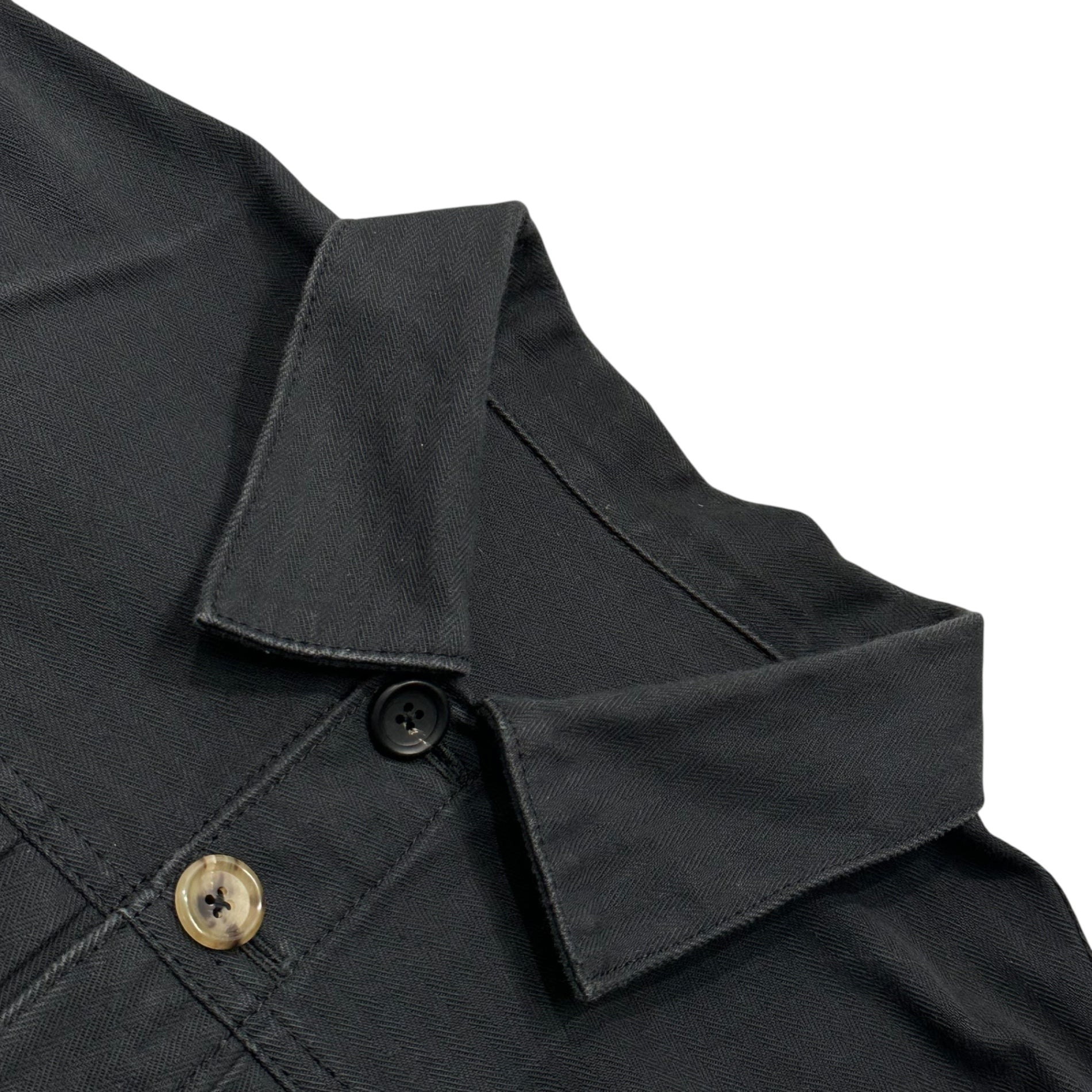 REMAKE(個人製作品) Vintage Herringbone Fabric 2nd Type JKT ヴィンテージヘリンボーン生地 セカンド トラッカー ジャケット 表記無(XL程度) ブラック ユーロ生地、ボタン、糸使用