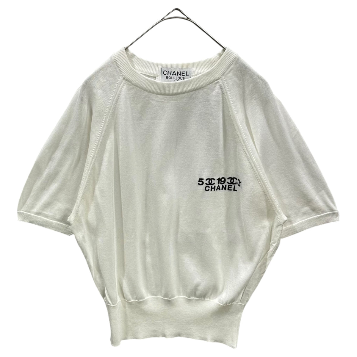 CHANEL(シャネル) Vintage 5-19-31 Chanel-Logo S/S Knit ヴィンテージ 5・19・31 シャネル ロゴ 半袖 ニット 34 ホワイト×ブラック