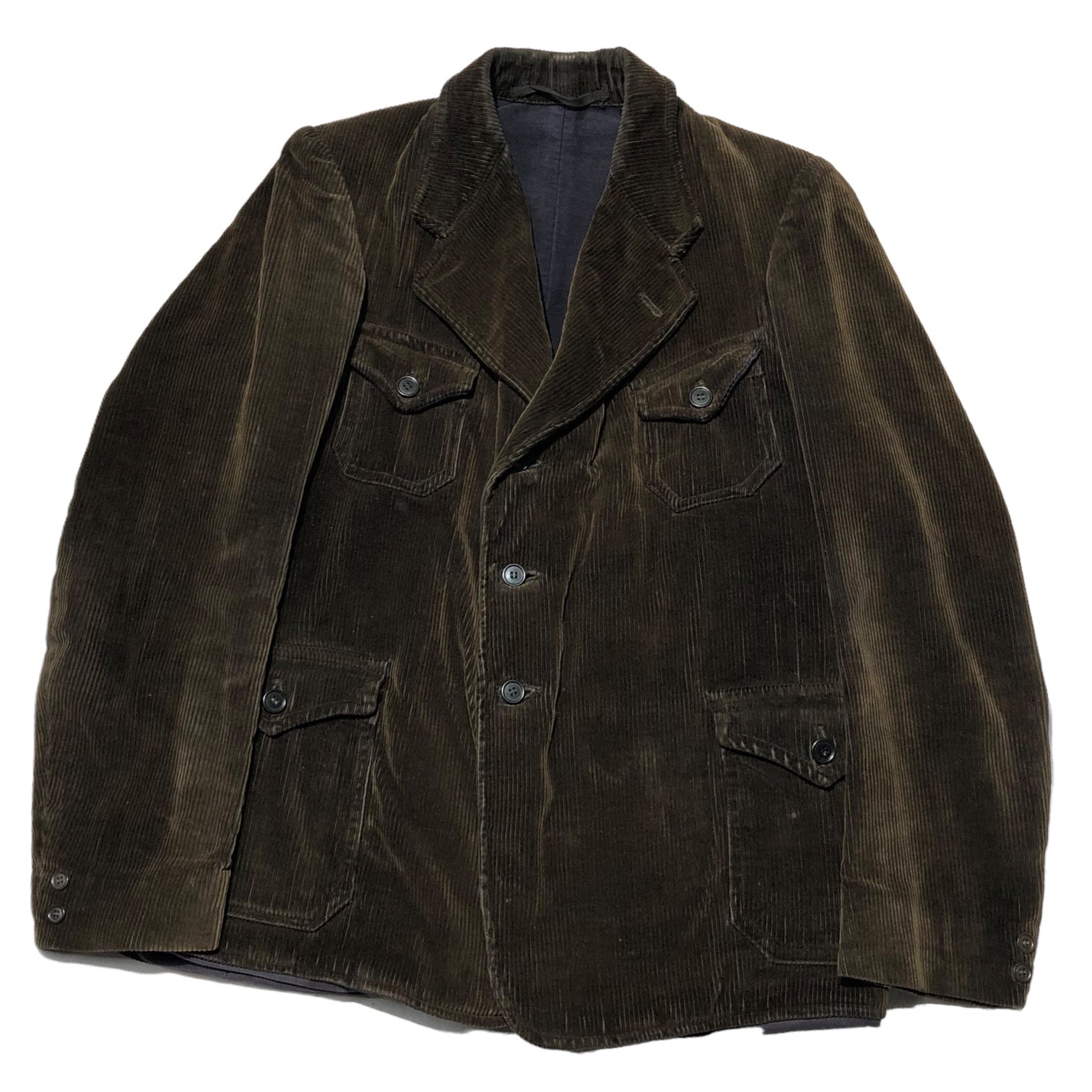 Euro vintage(ヨーロッパヴィンテージ) 50's Thick ribbed corduroy Lined black moleskin jacket 太畝コーデュロイ 裏地 ブラックモールスキン ジャケット 表記なし(XL程度) ブラウン プラスチックボタン ヴィンテージ ユーロ ワーク
