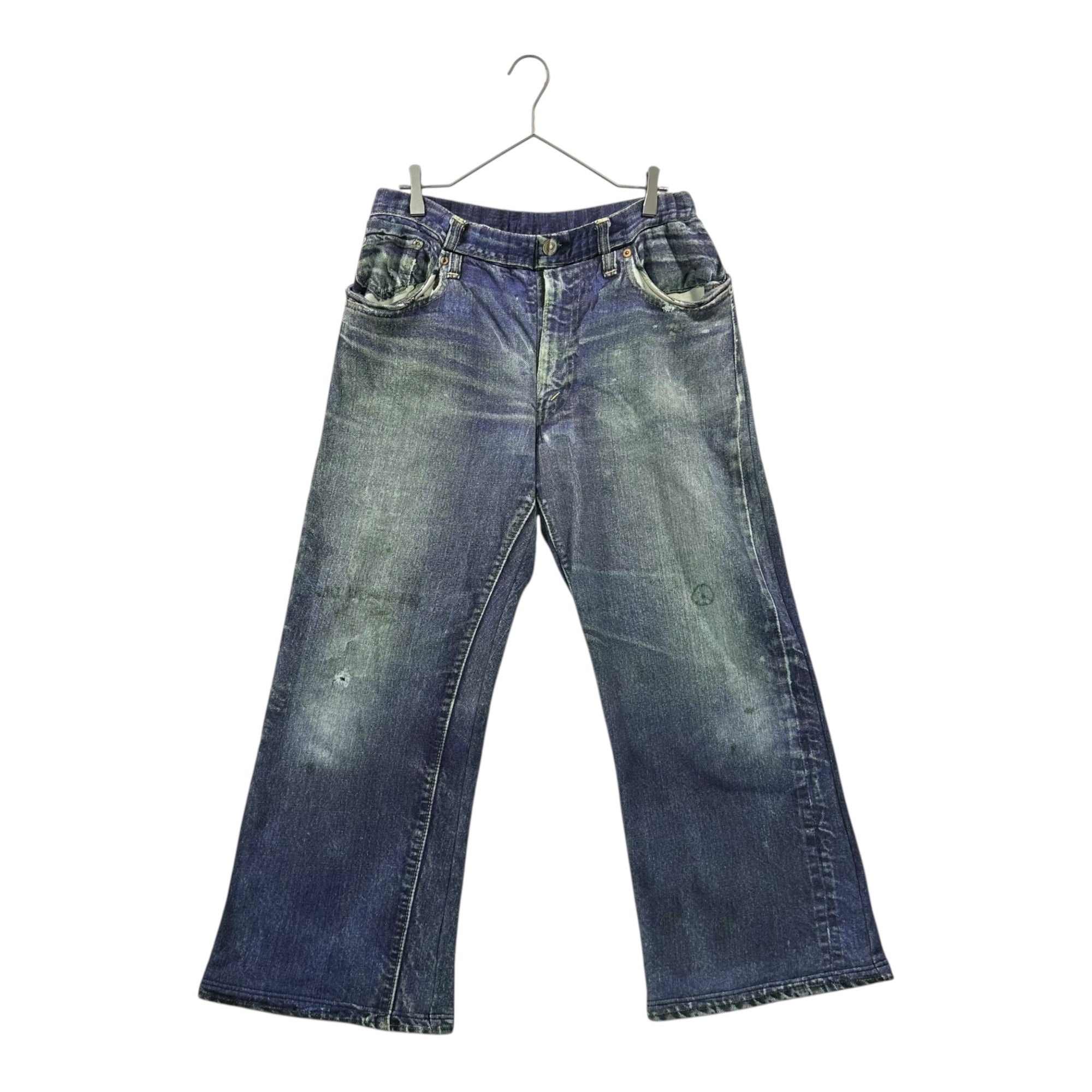 TALKING ABOUT THE ABSTRACTION(トーキングアバウトジアブストラクション) Damage Painted Denim Trompe-l'œil Sweat Wide Pants ダメージ ペイント デニム 転写 スウェット ワイド パンツ 4 ライトインディゴ