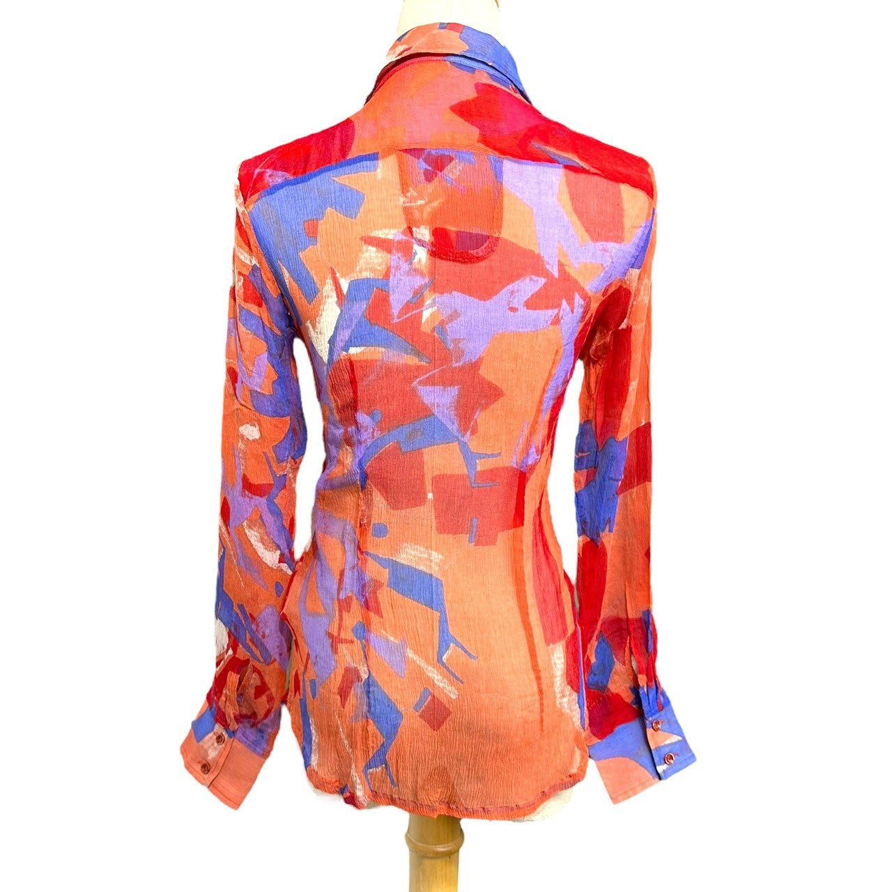 MARITHE FRANCOIS GIRBAUD(マリテフランソワジルボー) 00s all-over silk blouse shirt 総柄 シルク ブラウス シャツ F7-5409 S レッド×ブルー