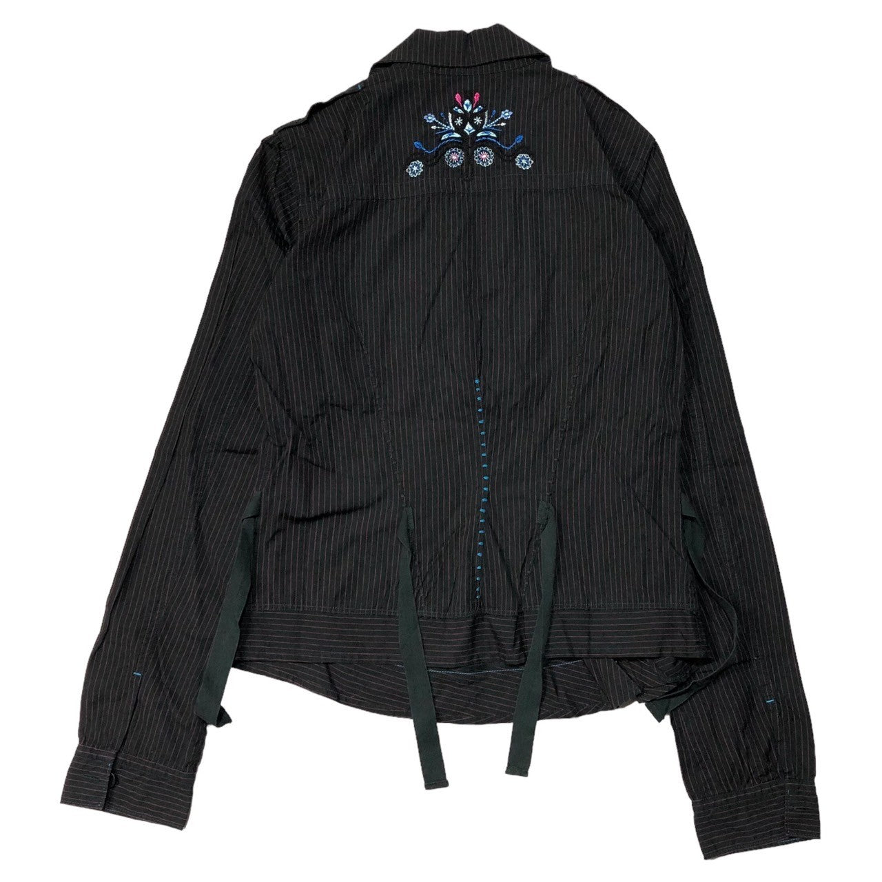 MARITHE FRANCOIS GIRBAUD(マリテフランソワジルボー) 00's Riders gimmick shirt jacket ストライプ ギミック ライダース シャツ ジャケット F7-5145 M ブラック Y2K