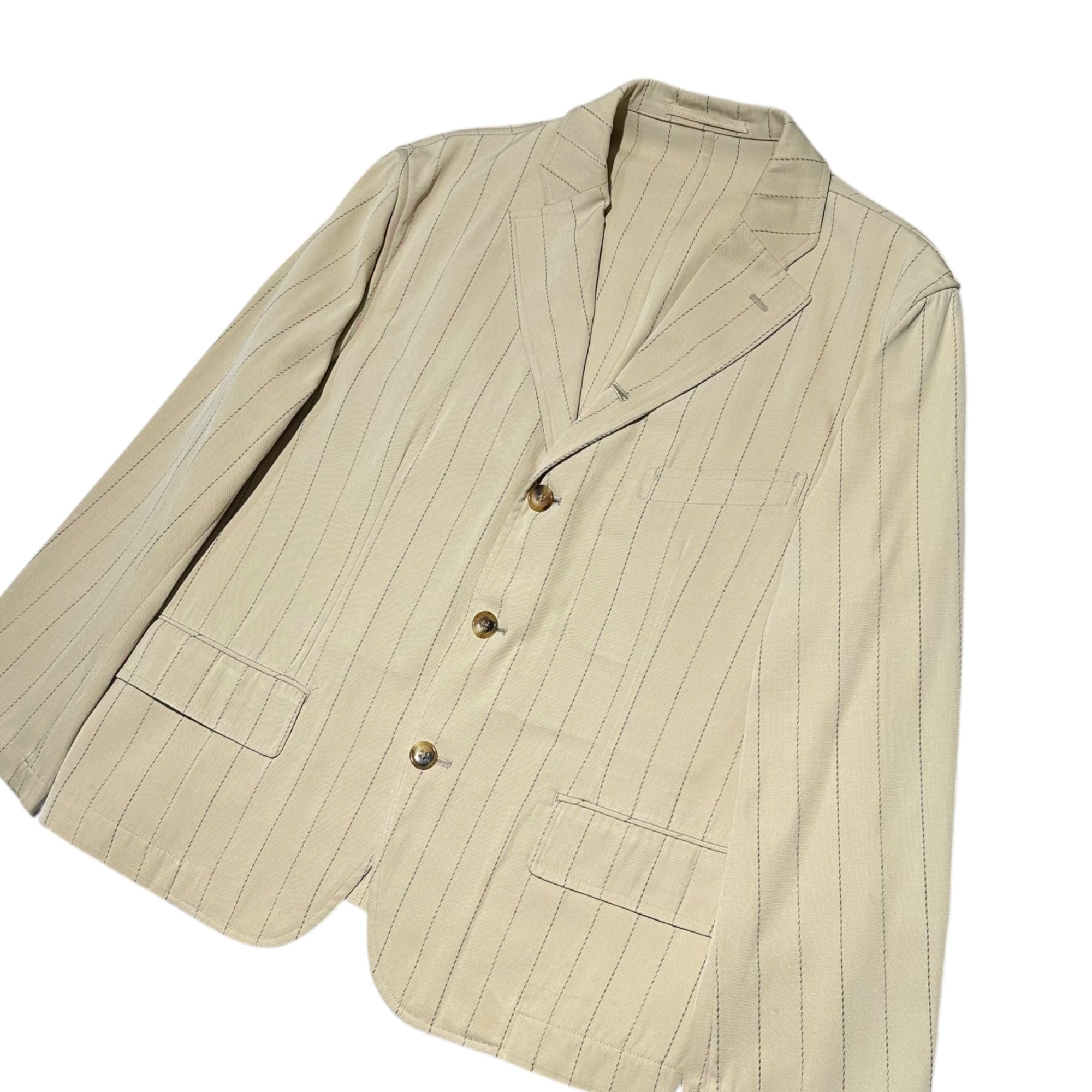 COMME des GARCONS HOMME PLUS(コムデギャルソンオムプリュス) 90SS Ac/Co 4B Stripe Set upアセテート コットン 3B ストライプ テーラード ジャケット セットアップ PJ・11027S S ベージュ AD1989 スラックス パンツ