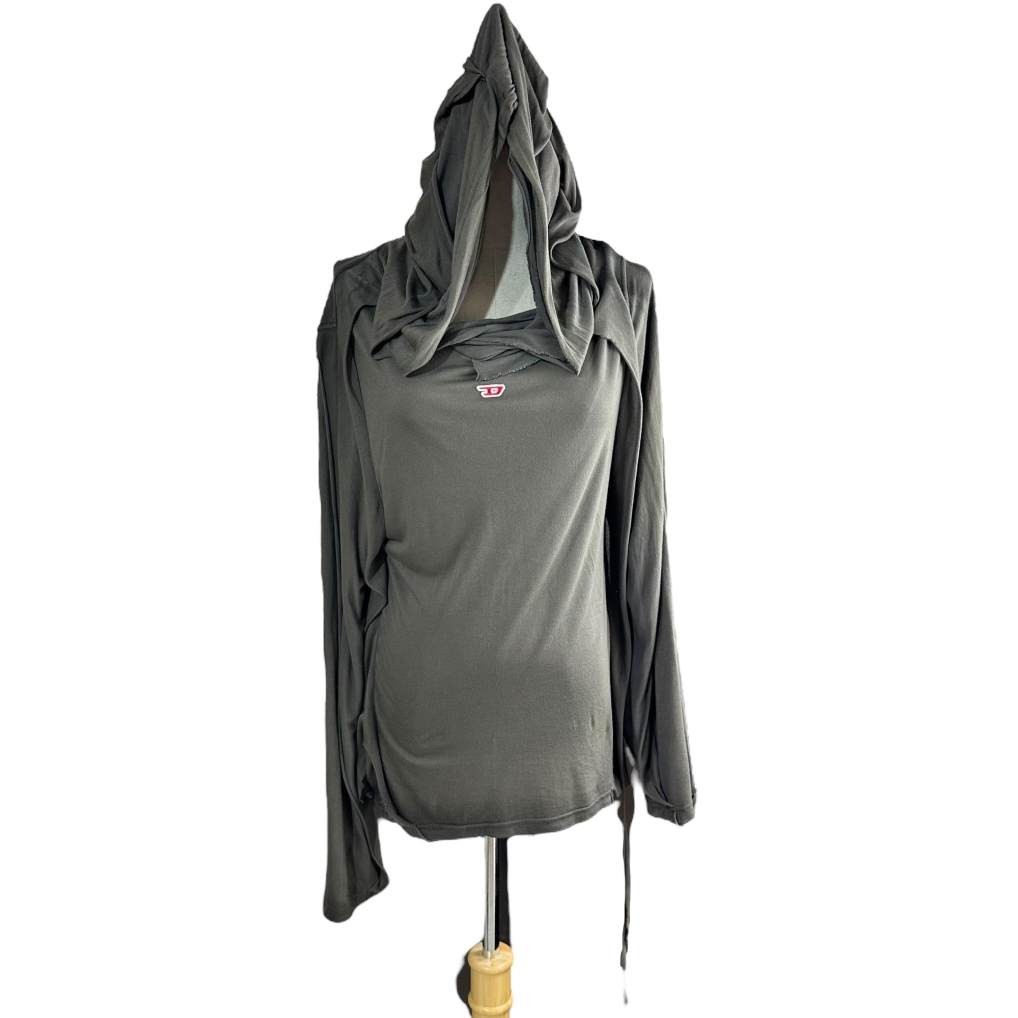 DIESEL(ディーゼル) 24AW T-AGO Destroyed hooded top in layered jersey デストロイ パーカー M グレー カットーソー 薄手
