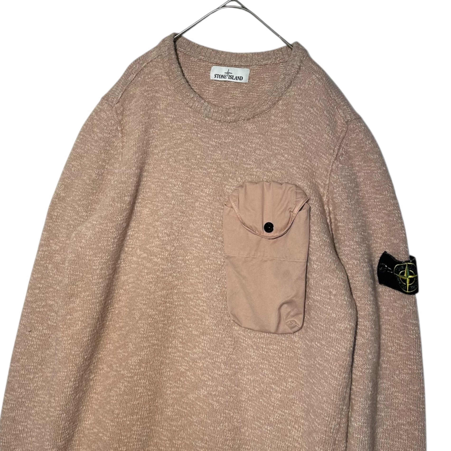 STONE ISLAND(ストーンアイランド) 21AW Compass-Patch Jumper ナイロン カーゴ ポケット クルーネック ウール ニット 7515532D3 L ピンクベージュ