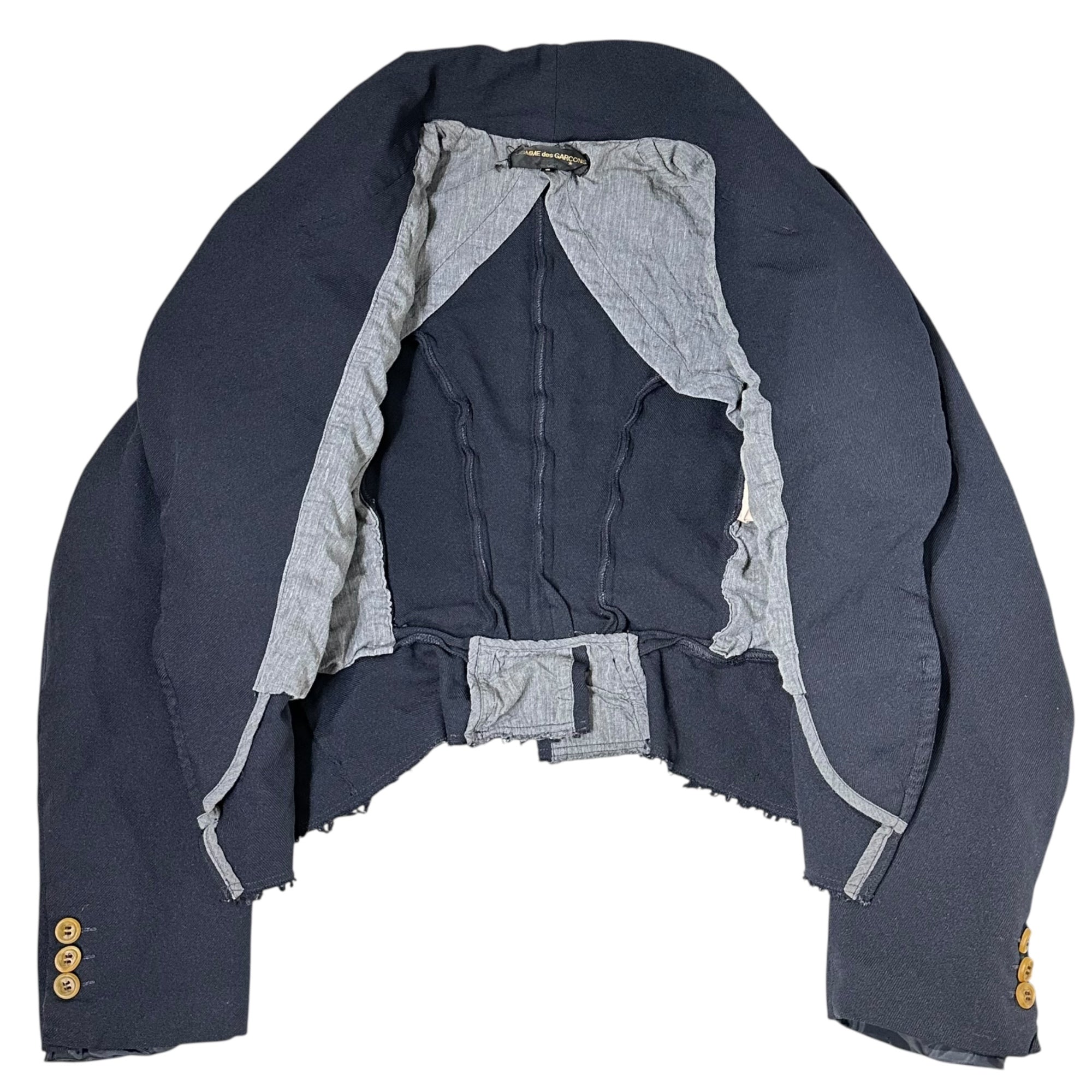 COMME des GARCONS(コムデギャルソン) 04SS Polyester frizzy short length jacket ポリエステル 縮絨 ショート丈 ジャケット GM-J059 S ネイビー AD2003