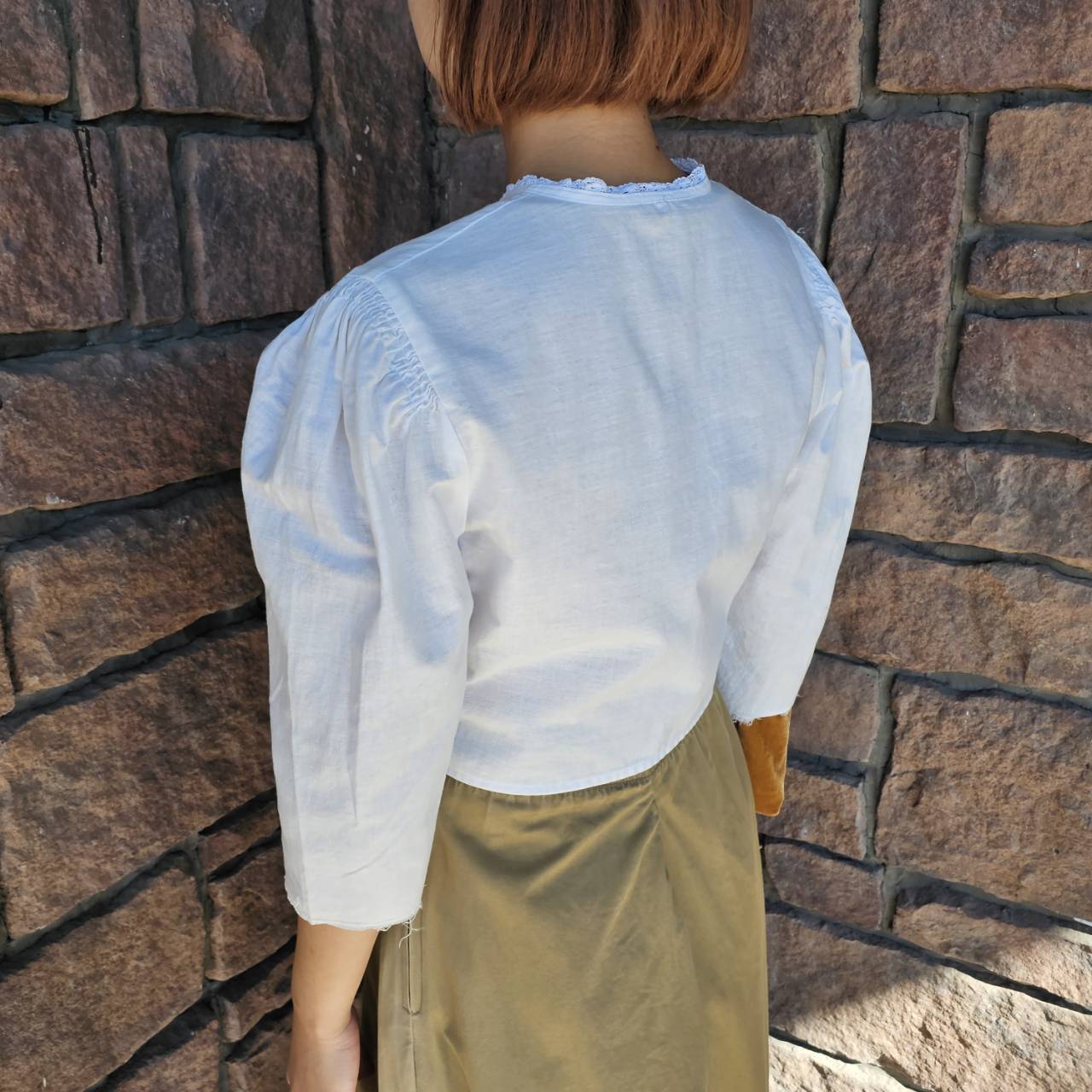 Euro Vintage(ヨーロッパヴィンテージ) 切りっぱなしBaumwollミニレースブラウス 40(Lサイズ程度) ホワイト