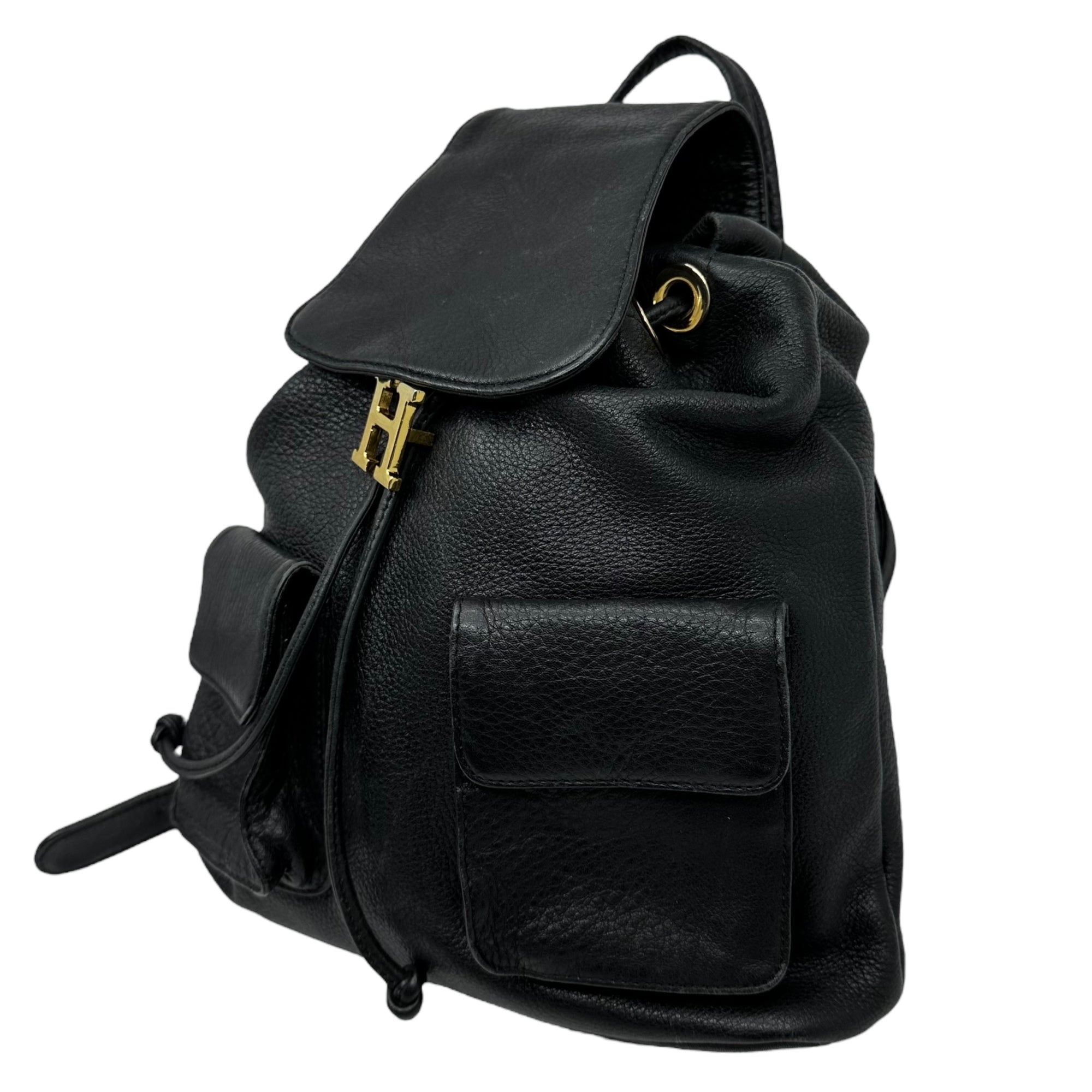 HIROFU(ヒロフ) H logo gold hardware leather mini backpack H ロゴ ゴールド 金具 レザー ミニ リュック ブラック