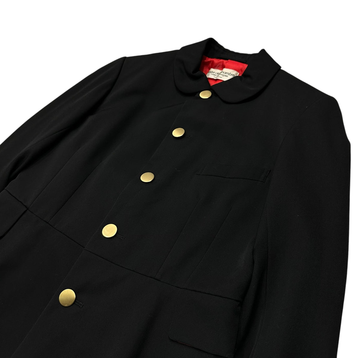 robe de chambre COMME des GARCONS(ローブドシャンブルコムデギャルソン) 1999AW Short Coat with Gold Buttons and Round Collar 金ボタン 丸襟 ショートコート RJ-100030 FREE ブラック×レッド 90's 90年代 AD1999 アーカイブ