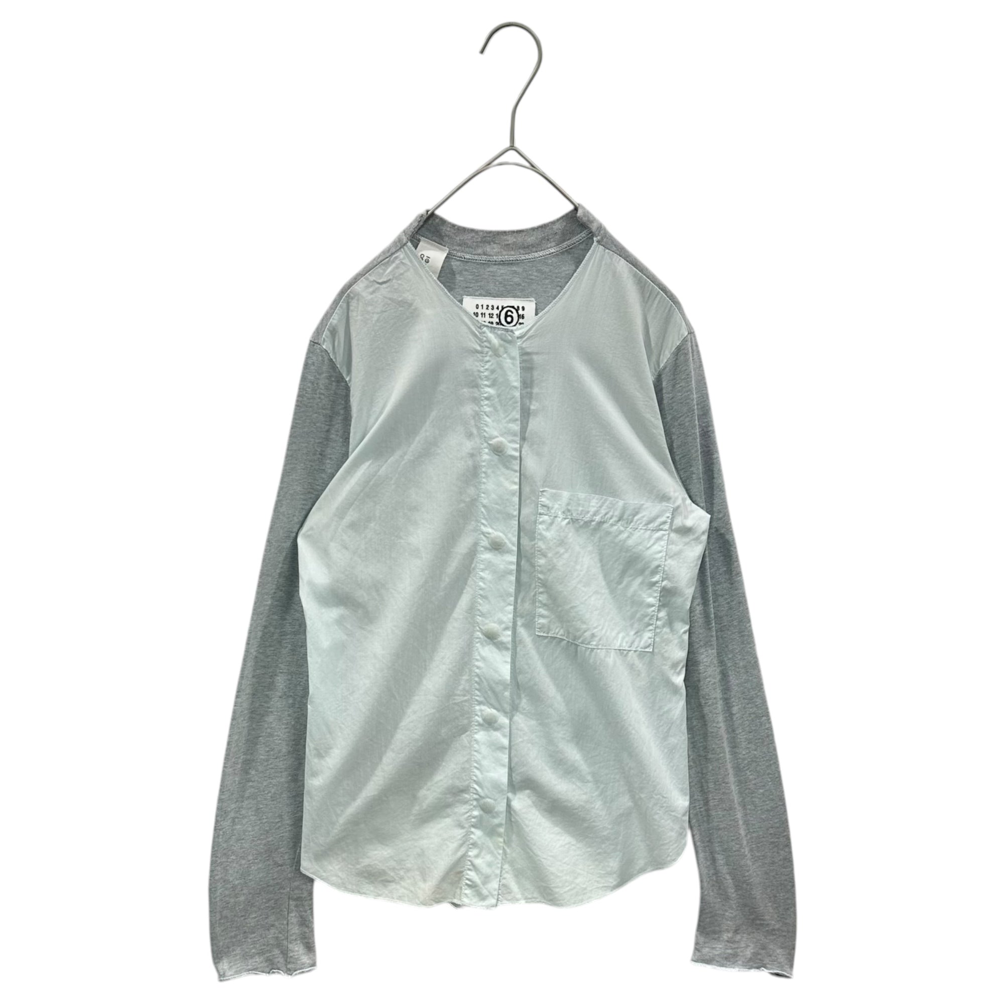 MM6 Maison Margiela × 10 corso como(エムエムシックス ×ディエチコルソコモ コムデギャルソン) Mixed-Fabric Collarless Shirt 異素材 切替 ノーカラー シャツ 32 C035 38 ライトブルー×グレー ここのえ期