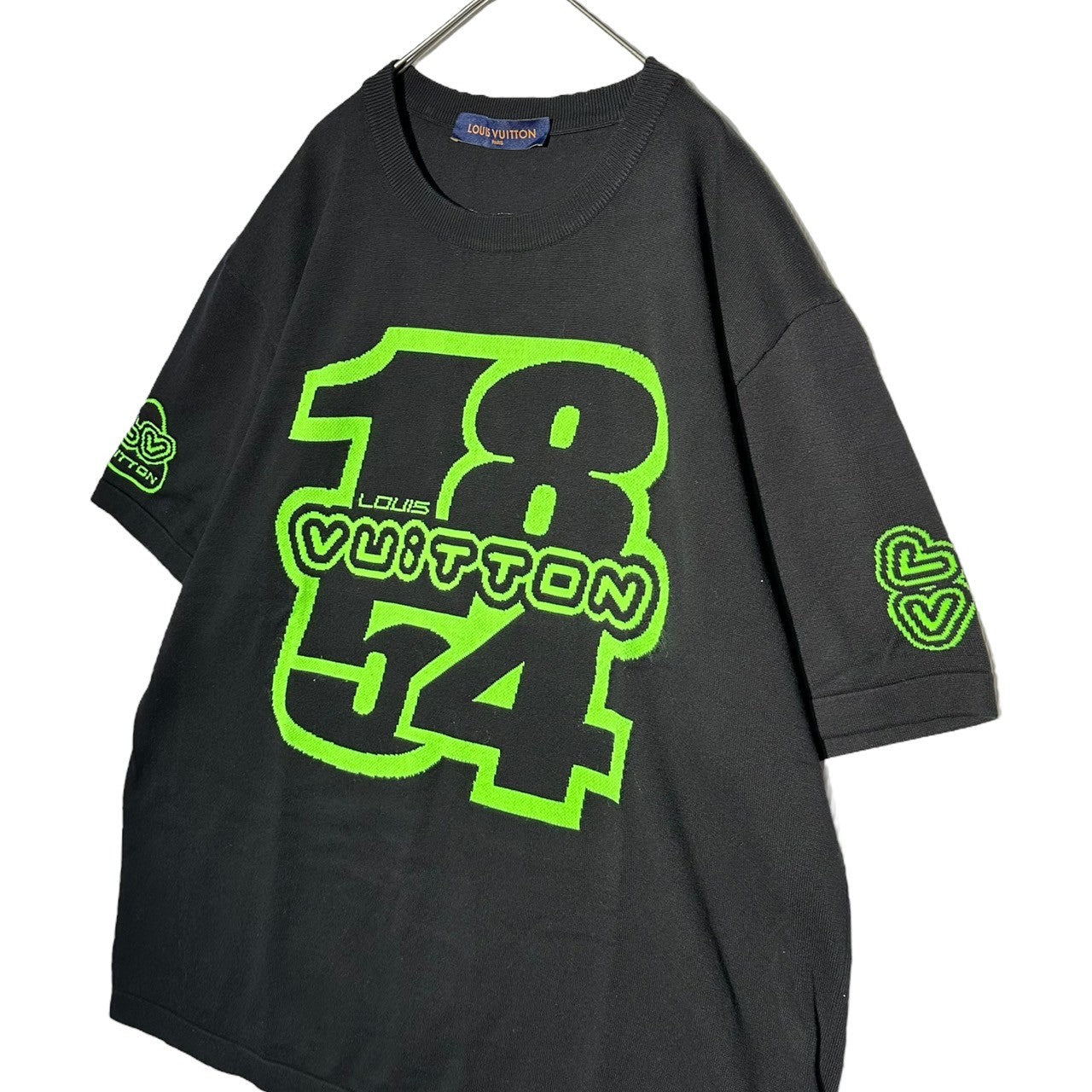 LOUIS VUITTON(ルイヴィトン) 22AW 1854 Graphic S/S Knit グラフィック 半袖 ニット Tシャツ 1AAGO4 XXL ブラック×ライムグリーン RM222 ZTD HNN78W カットソー プルオーバー