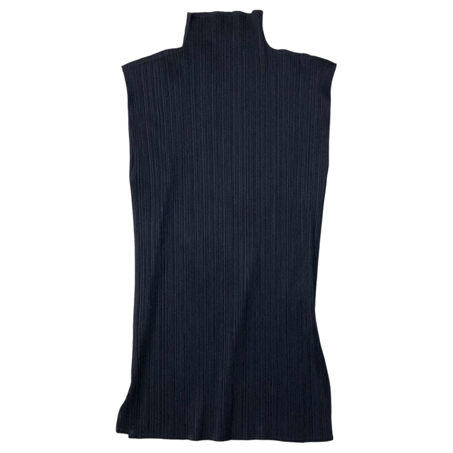 PLEATS PLEASE(プリーツプリーズ) 00AW Sleeveless pleated high neck cut and sew ノースリーブ プリーツ ハイネック カットソー PP04-JK603 3(L程度) ネイビー ブラウス ISSEY MIYAKE