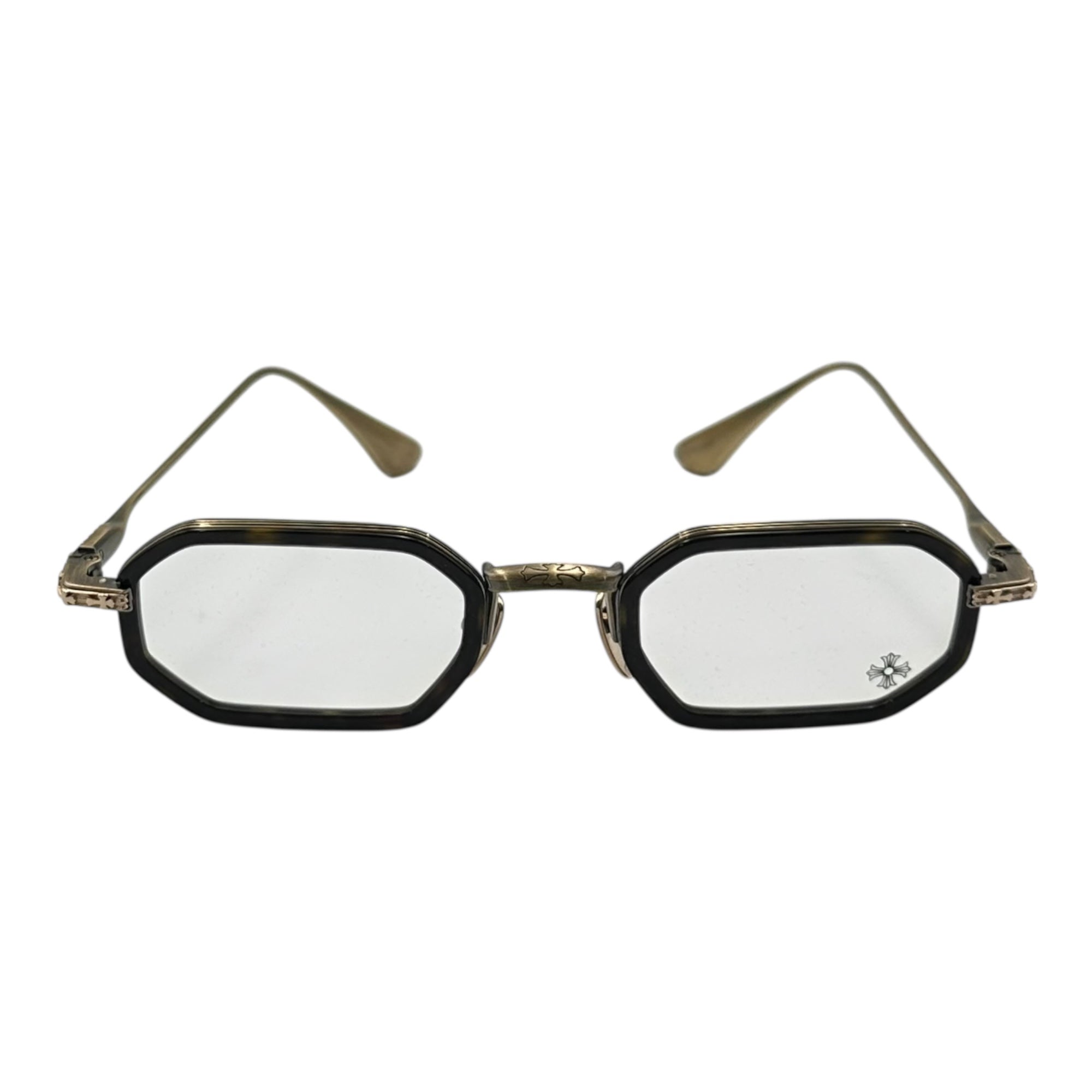 CHROME HEARTS(クロムハーツ) STYLIDA Dark Tortoise / Antique GOLD オクタゴン コンビネーションフレーム フルリム メガネ 49□24-148 ブラック×アンティークゴールド 眼鏡 サングラス DT/AG ファーストレンズ