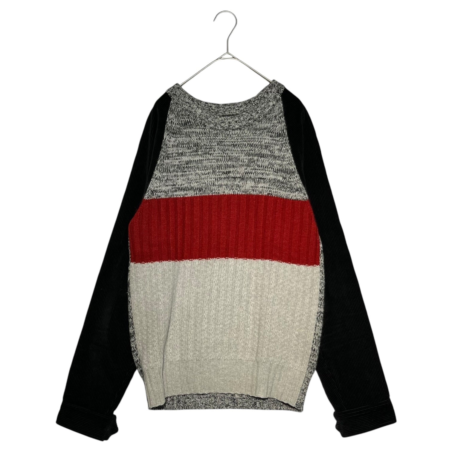 DOLCE&GABBANA(ドルチェ&ガッバーナドルガバ) Corduroy shirt sleeve switching wool knit コーデュロイ シャツ スリーブ クルーネック ウール ニット 44(S程度) グレー×レッド